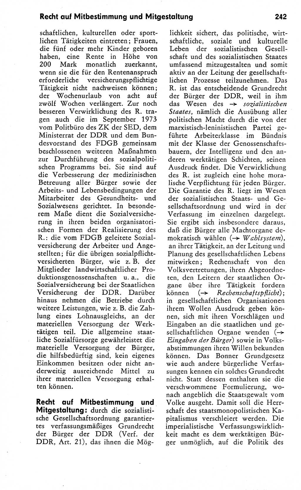 Wörterbuch zum sozialistischen Staat [Deutsche Demokratische Republik (DDR)] 1974, Seite 242 (Wb. soz. St. DDR 1974, S. 242)