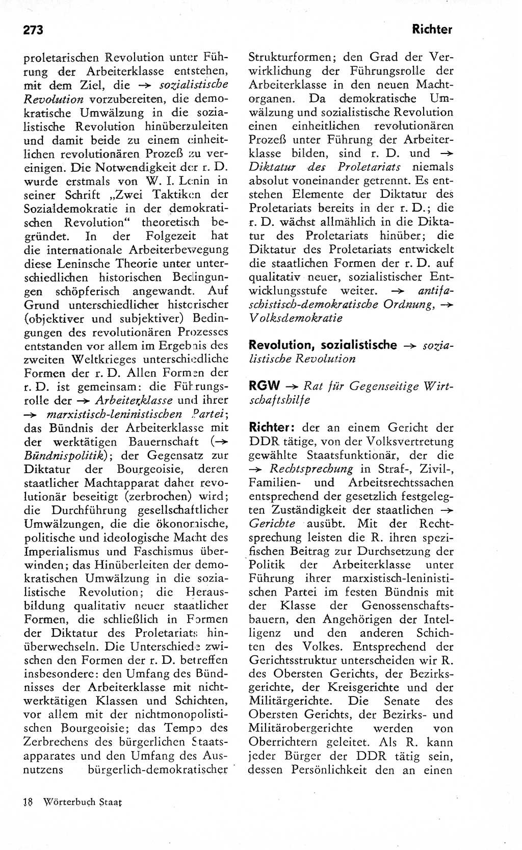 Wörterbuch zum sozialistischen Staat [Deutsche Demokratische Republik (DDR)] 1974, Seite 273 (Wb. soz. St. DDR 1974, S. 273)
