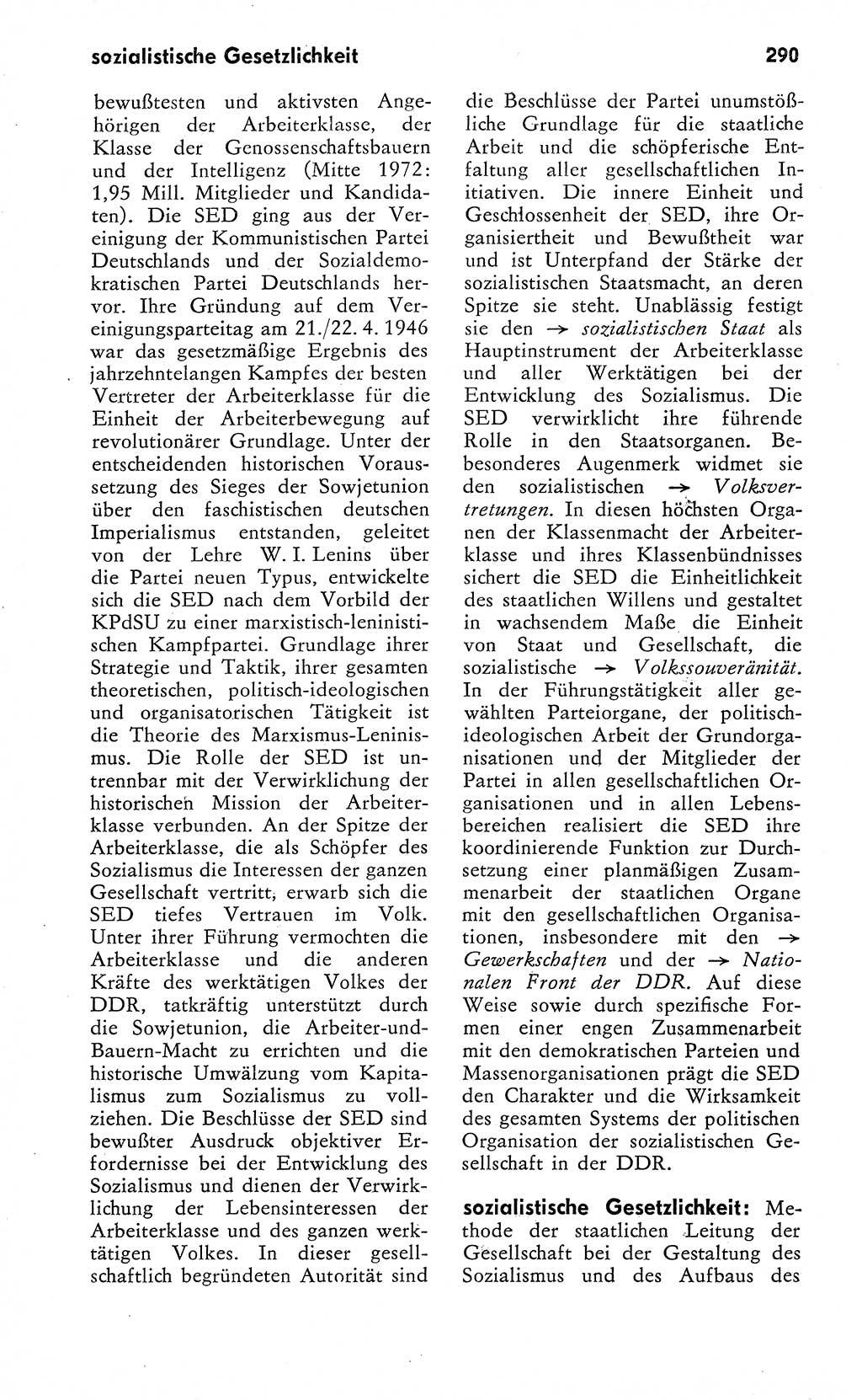Wörterbuch zum sozialistischen Staat [Deutsche Demokratische Republik (DDR)] 1974, Seite 290 (Wb. soz. St. DDR 1974, S. 290)