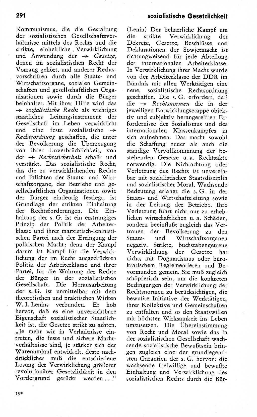 Wörterbuch zum sozialistischen Staat [Deutsche Demokratische Republik (DDR)] 1974, Seite 291 (Wb. soz. St. DDR 1974, S. 291)