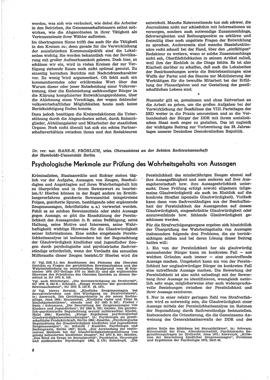 Neue Justiz (NJ), Zeitschrift für Recht und Rechtswissenschaft [Deutsche Demokratische Republik (DDR)], 28. Jahrgang 1974, Seite 6 (NJ DDR 1974, S. 6)