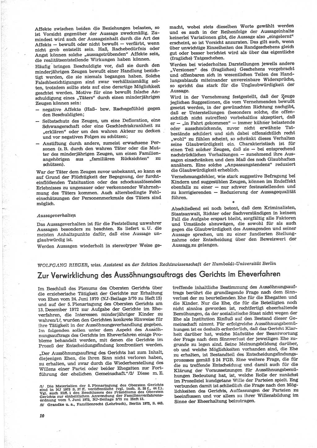 Neue Justiz (NJ), Zeitschrift für Recht und Rechtswissenschaft [Deutsche Demokratische Republik (DDR)], 28. Jahrgang 1974, Seite 10 (NJ DDR 1974, S. 10)