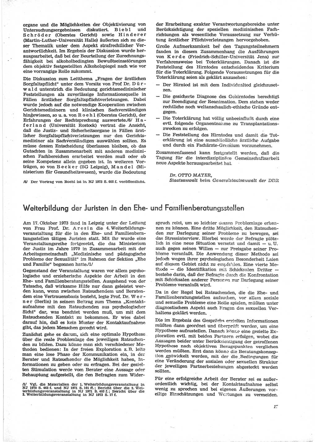 Neue Justiz (NJ), Zeitschrift für Recht und Rechtswissenschaft [Deutsche Demokratische Republik (DDR)], 28. Jahrgang 1974, Seite 17 (NJ DDR 1974, S. 17)