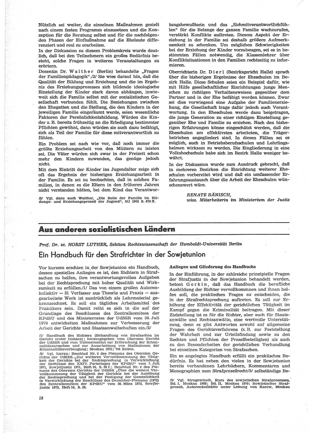 Neue Justiz (NJ), Zeitschrift für Recht und Rechtswissenschaft [Deutsche Demokratische Republik (DDR)], 28. Jahrgang 1974, Seite 18 (NJ DDR 1974, S. 18)