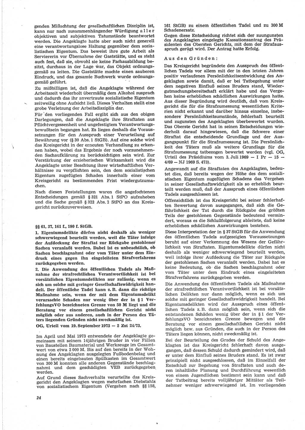 Neue Justiz (NJ), Zeitschrift für Recht und Rechtswissenschaft [Deutsche Demokratische Republik (DDR)], 28. Jahrgang 1974, Seite 24 (NJ DDR 1974, S. 24)