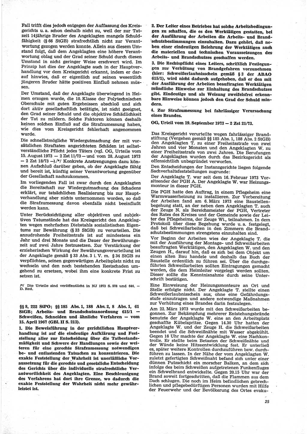 Neue Justiz (NJ), Zeitschrift für Recht und Rechtswissenschaft [Deutsche Demokratische Republik (DDR)], 28. Jahrgang 1974, Seite 25 (NJ DDR 1974, S. 25)