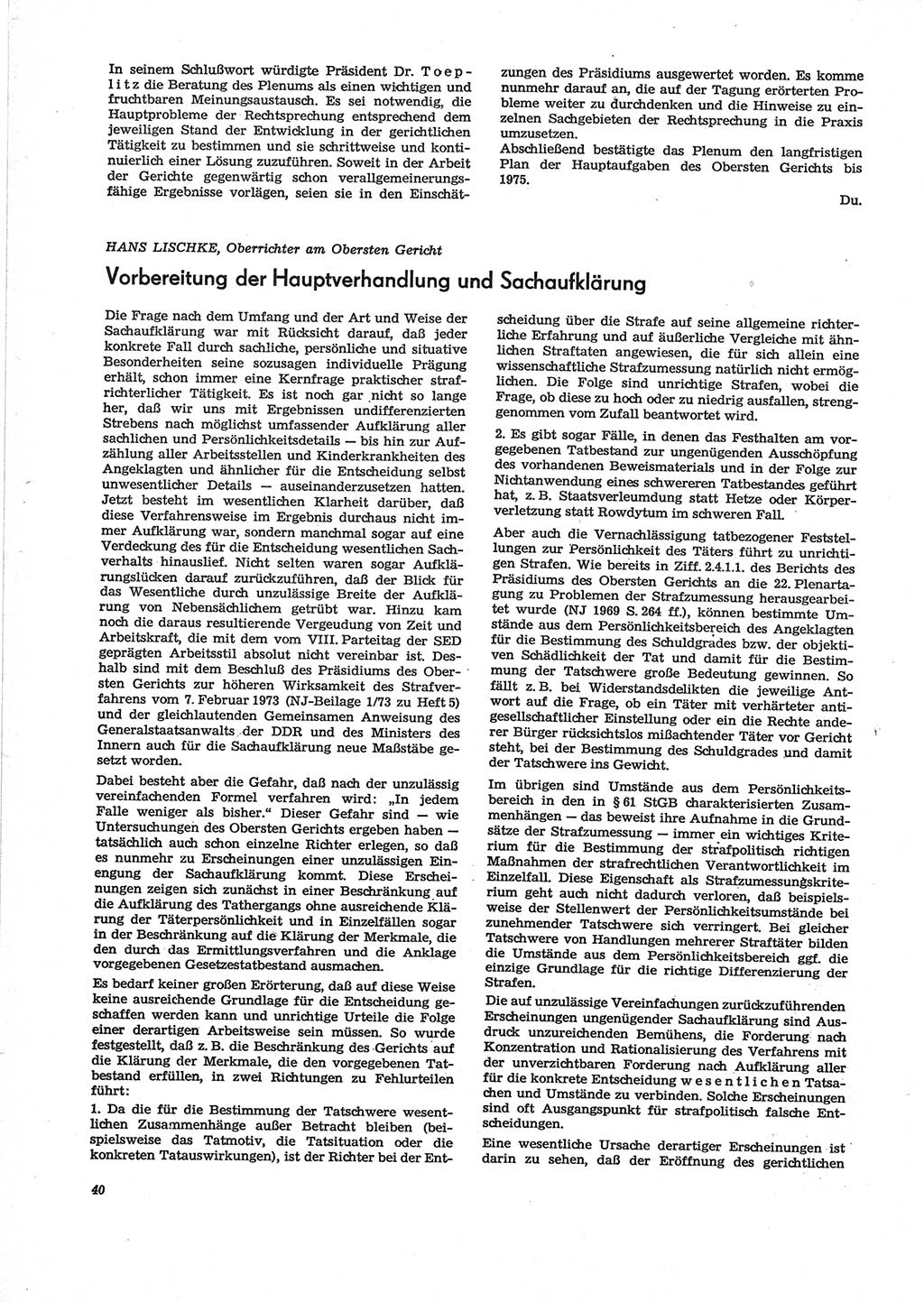 Neue Justiz (NJ), Zeitschrift für Recht und Rechtswissenschaft [Deutsche Demokratische Republik (DDR)], 28. Jahrgang 1974, Seite 40 (NJ DDR 1974, S. 40)