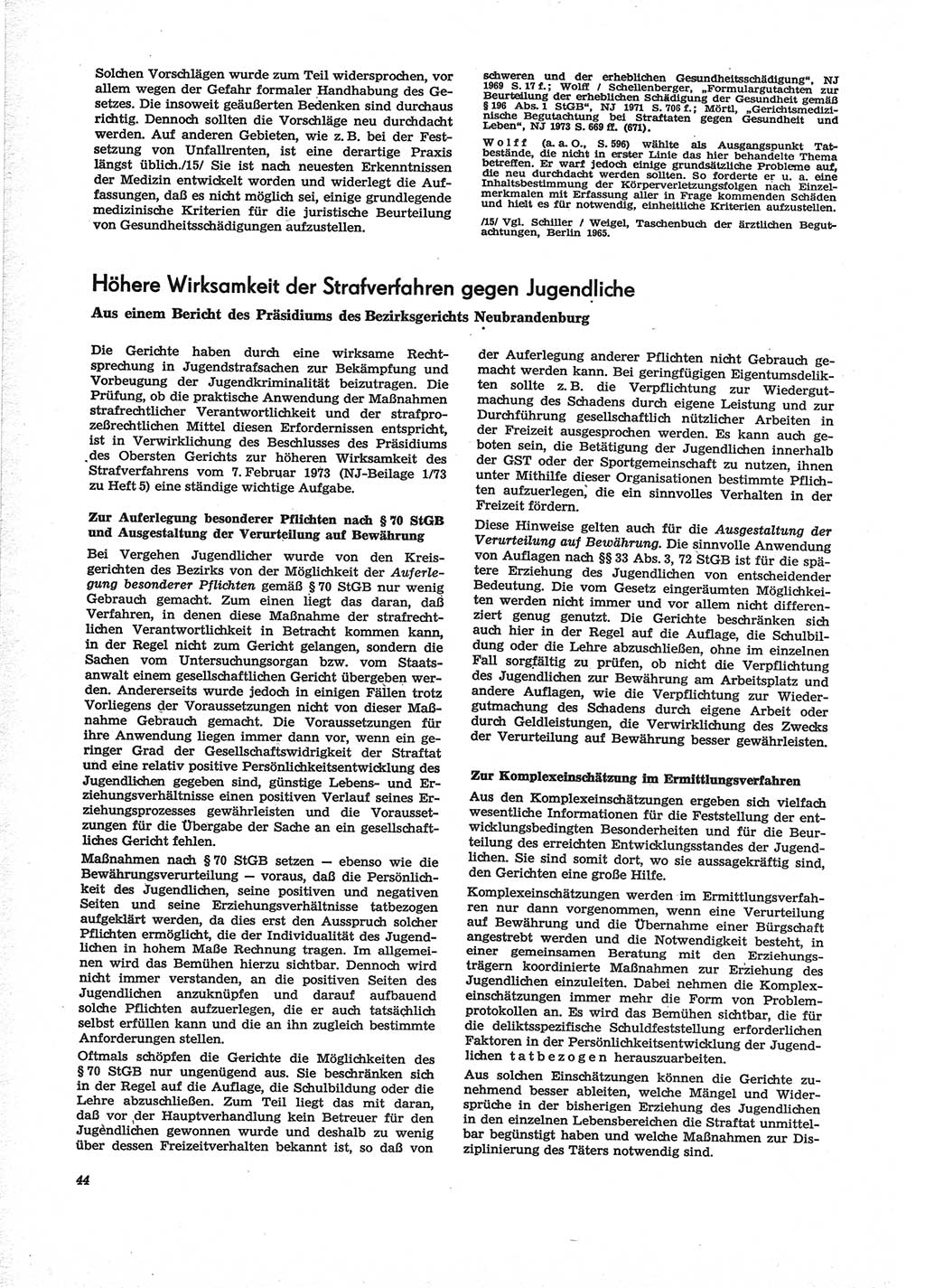 Neue Justiz (NJ), Zeitschrift für Recht und Rechtswissenschaft [Deutsche Demokratische Republik (DDR)], 28. Jahrgang 1974, Seite 44 (NJ DDR 1974, S. 44)