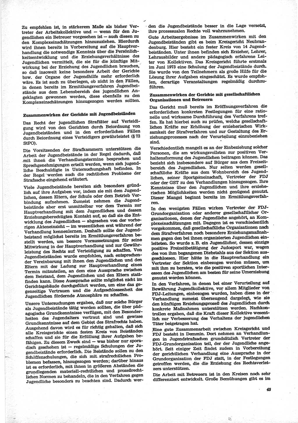 Neue Justiz (NJ), Zeitschrift für Recht und Rechtswissenschaft [Deutsche Demokratische Republik (DDR)], 28. Jahrgang 1974, Seite 45 (NJ DDR 1974, S. 45)
