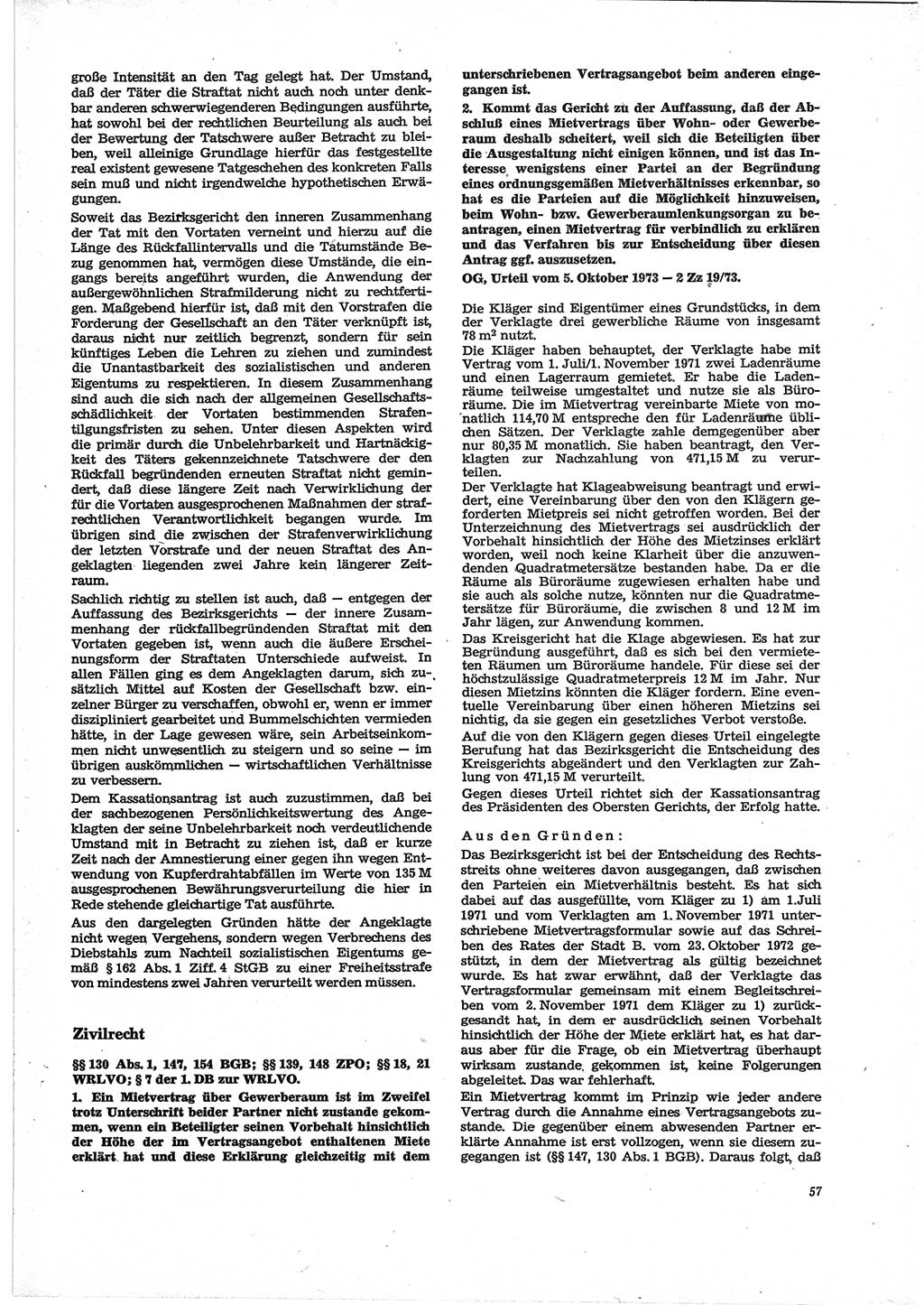 Neue Justiz (NJ), Zeitschrift für Recht und Rechtswissenschaft [Deutsche Demokratische Republik (DDR)], 28. Jahrgang 1974, Seite 57 (NJ DDR 1974, S. 57)