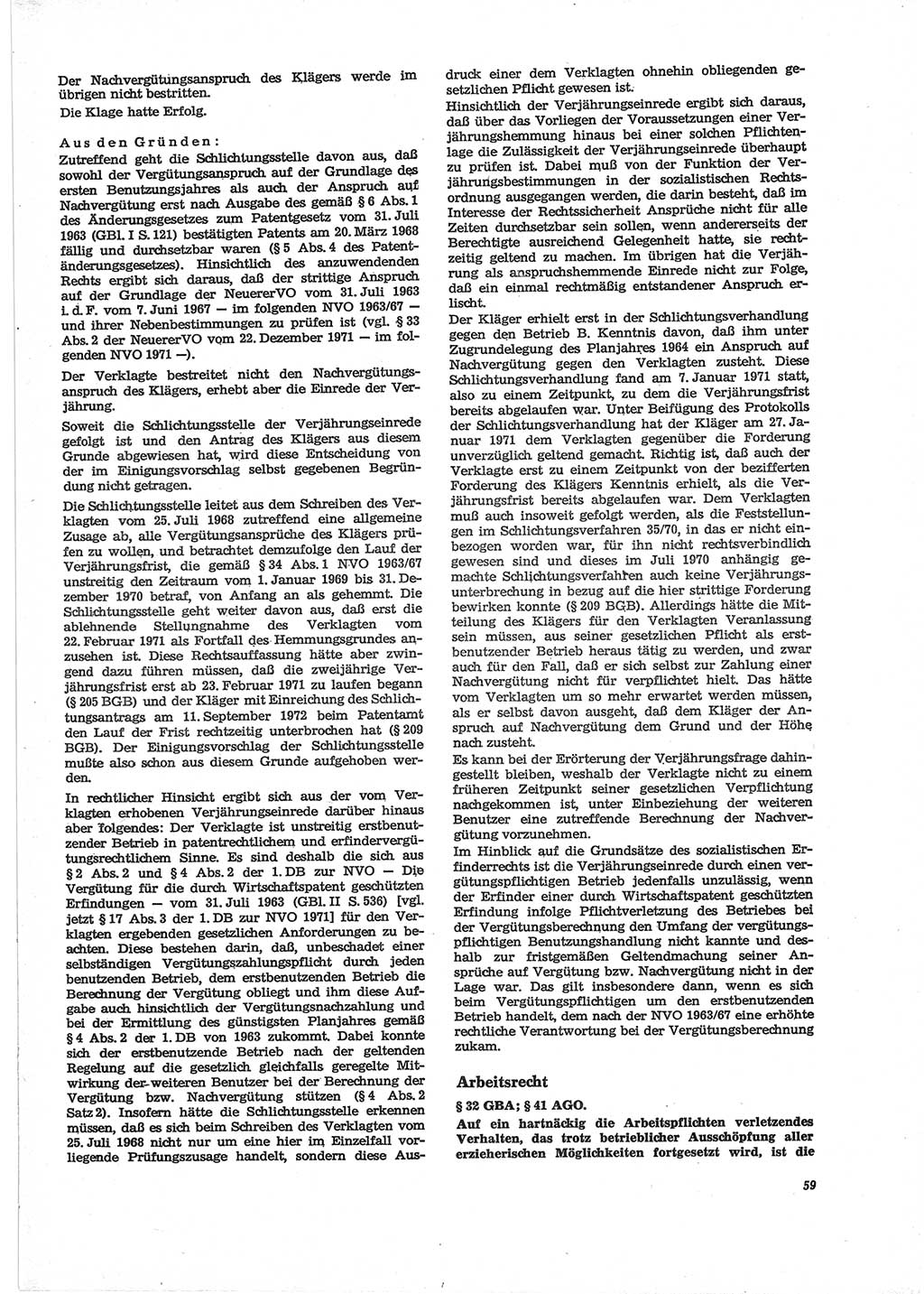 Neue Justiz (NJ), Zeitschrift für Recht und Rechtswissenschaft [Deutsche Demokratische Republik (DDR)], 28. Jahrgang 1974, Seite 59 (NJ DDR 1974, S. 59)
