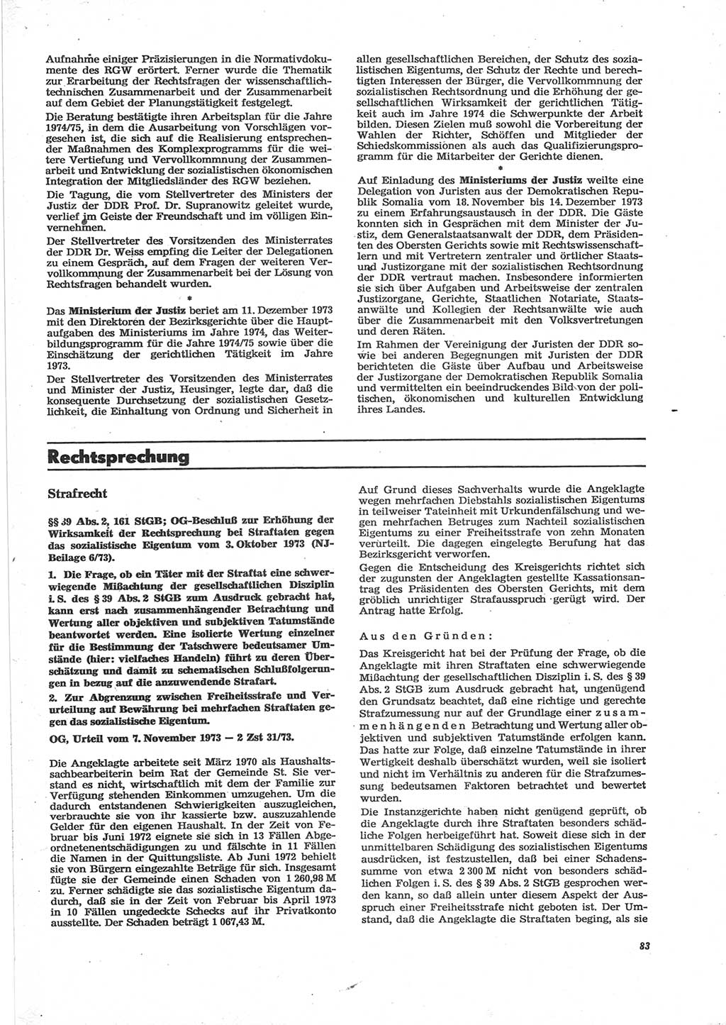 Neue Justiz (NJ), Zeitschrift für Recht und Rechtswissenschaft [Deutsche Demokratische Republik (DDR)], 28. Jahrgang 1974, Seite 83 (NJ DDR 1974, S. 83)
