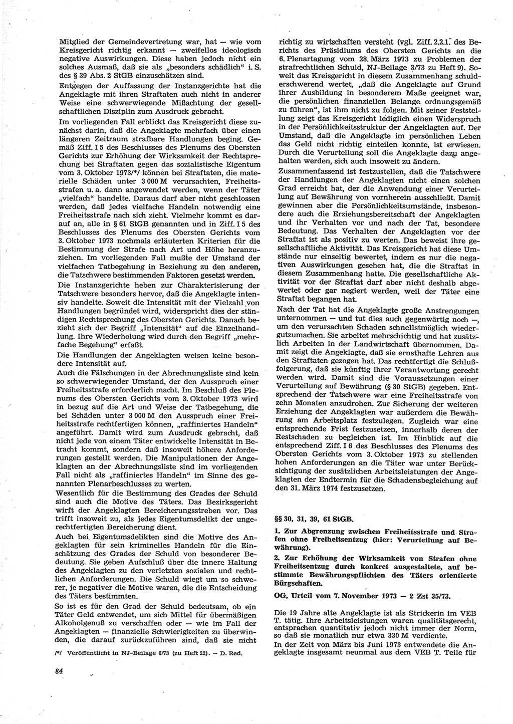 Neue Justiz (NJ), Zeitschrift für Recht und Rechtswissenschaft [Deutsche Demokratische Republik (DDR)], 28. Jahrgang 1974, Seite 84 (NJ DDR 1974, S. 84)