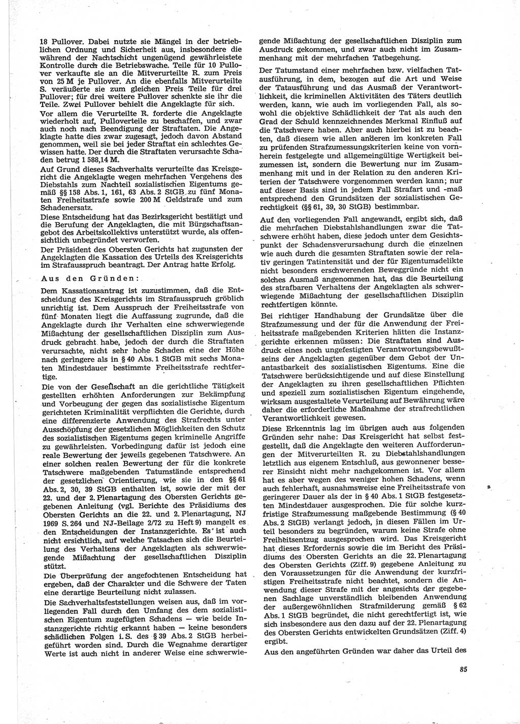 Neue Justiz (NJ), Zeitschrift für Recht und Rechtswissenschaft [Deutsche Demokratische Republik (DDR)], 28. Jahrgang 1974, Seite 85 (NJ DDR 1974, S. 85)