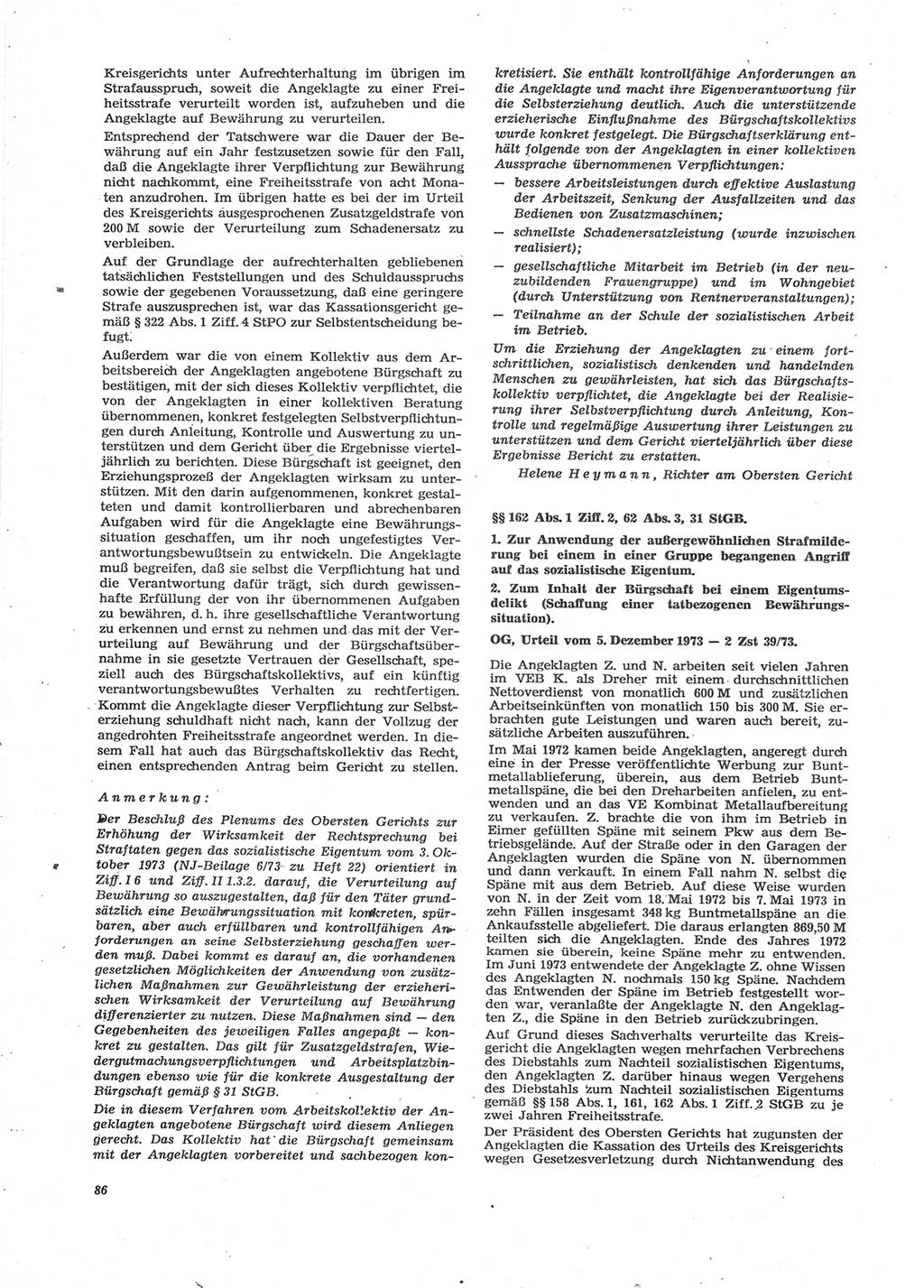 Neue Justiz (NJ), Zeitschrift für Recht und Rechtswissenschaft [Deutsche Demokratische Republik (DDR)], 28. Jahrgang 1974, Seite 86 (NJ DDR 1974, S. 86)