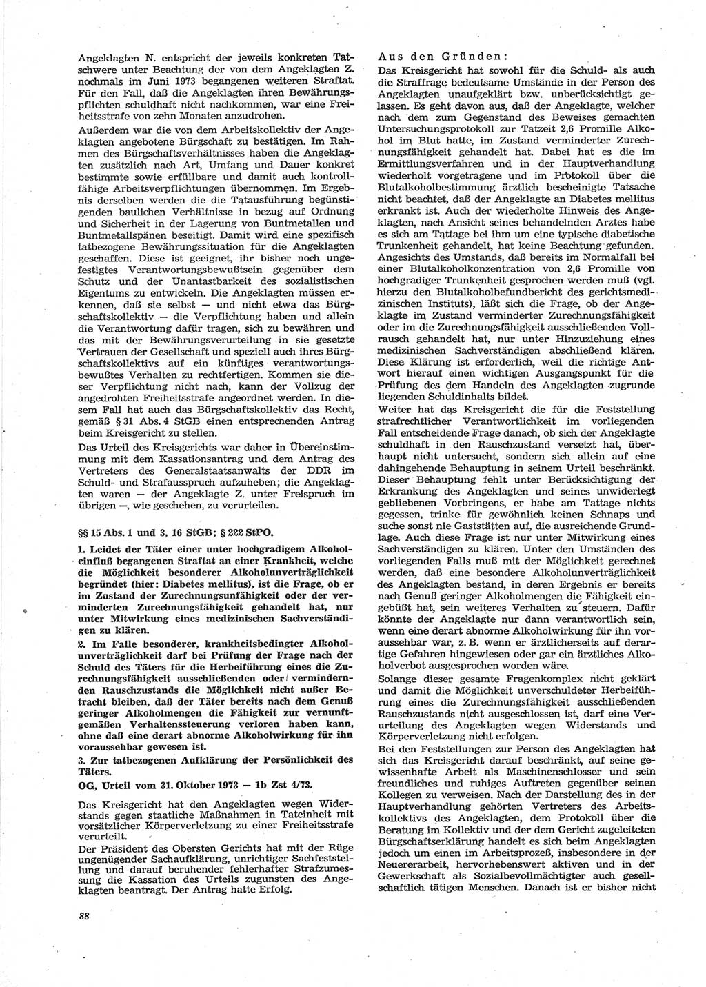Neue Justiz (NJ), Zeitschrift für Recht und Rechtswissenschaft [Deutsche Demokratische Republik (DDR)], 28. Jahrgang 1974, Seite 88 (NJ DDR 1974, S. 88)