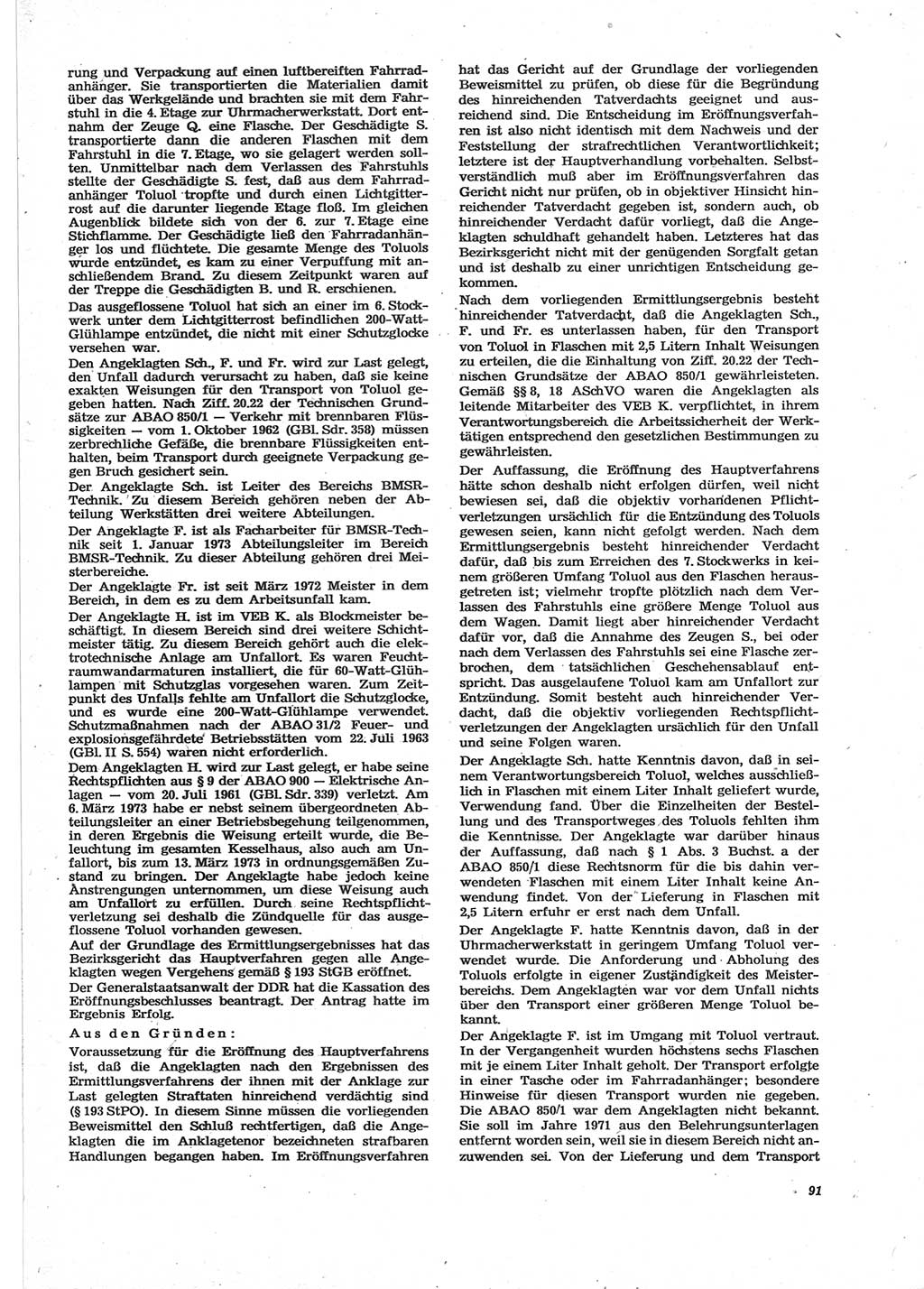 Neue Justiz (NJ), Zeitschrift für Recht und Rechtswissenschaft [Deutsche Demokratische Republik (DDR)], 28. Jahrgang 1974, Seite 91 (NJ DDR 1974, S. 91)