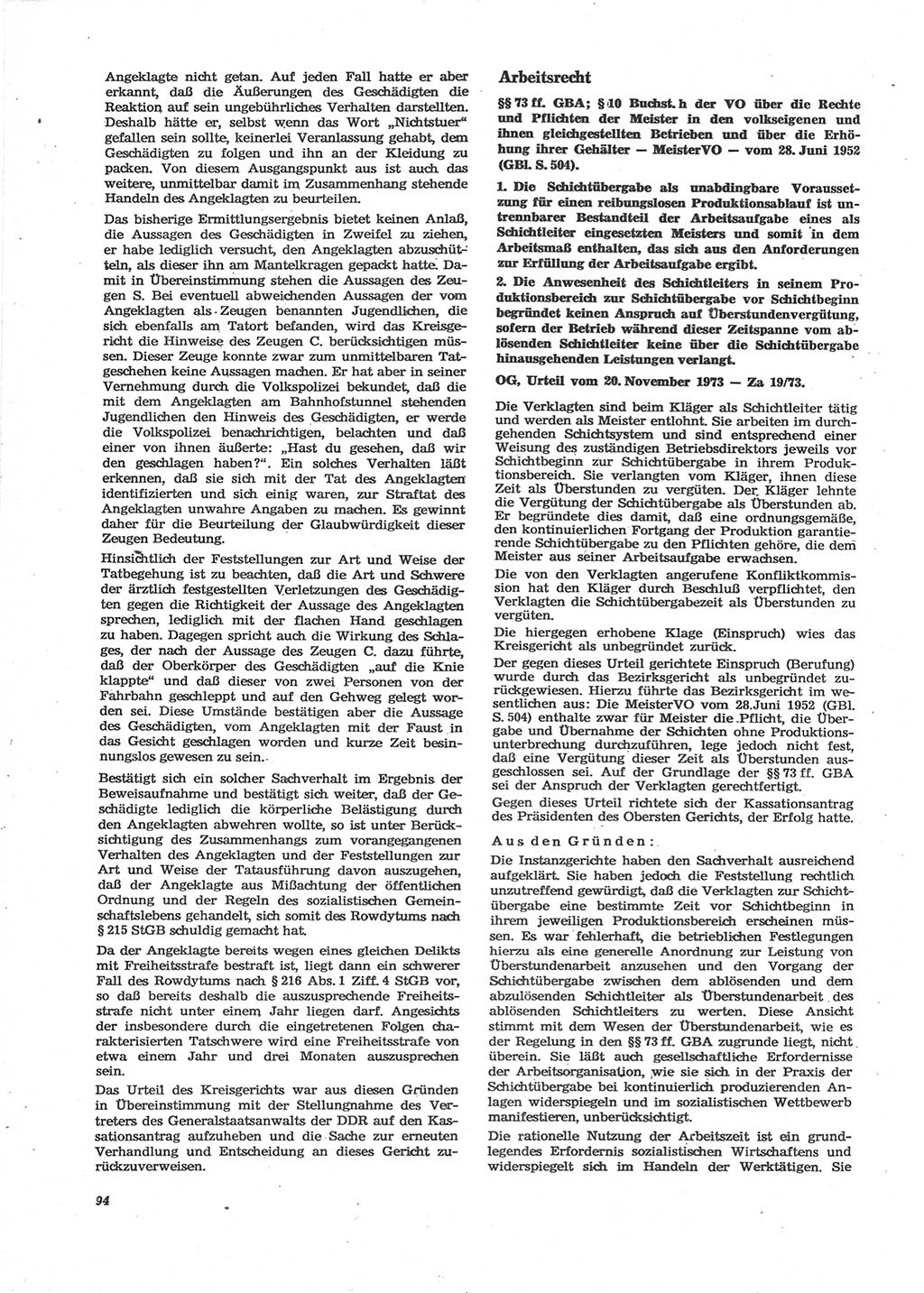 Neue Justiz (NJ), Zeitschrift für Recht und Rechtswissenschaft [Deutsche Demokratische Republik (DDR)], 28. Jahrgang 1974, Seite 94 (NJ DDR 1974, S. 94)