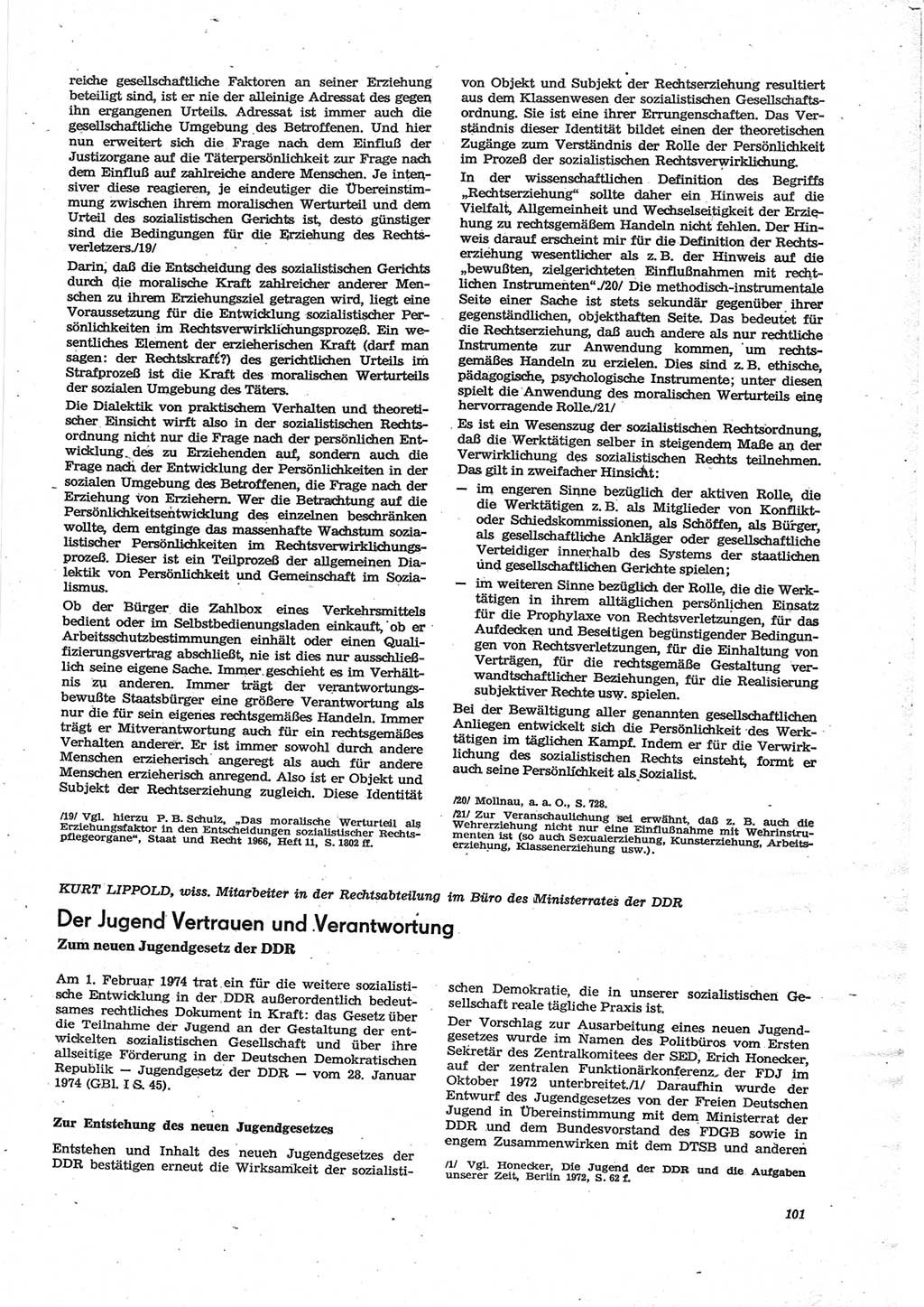 Neue Justiz (NJ), Zeitschrift für Recht und Rechtswissenschaft [Deutsche Demokratische Republik (DDR)], 28. Jahrgang 1974, Seite 101 (NJ DDR 1974, S. 101)