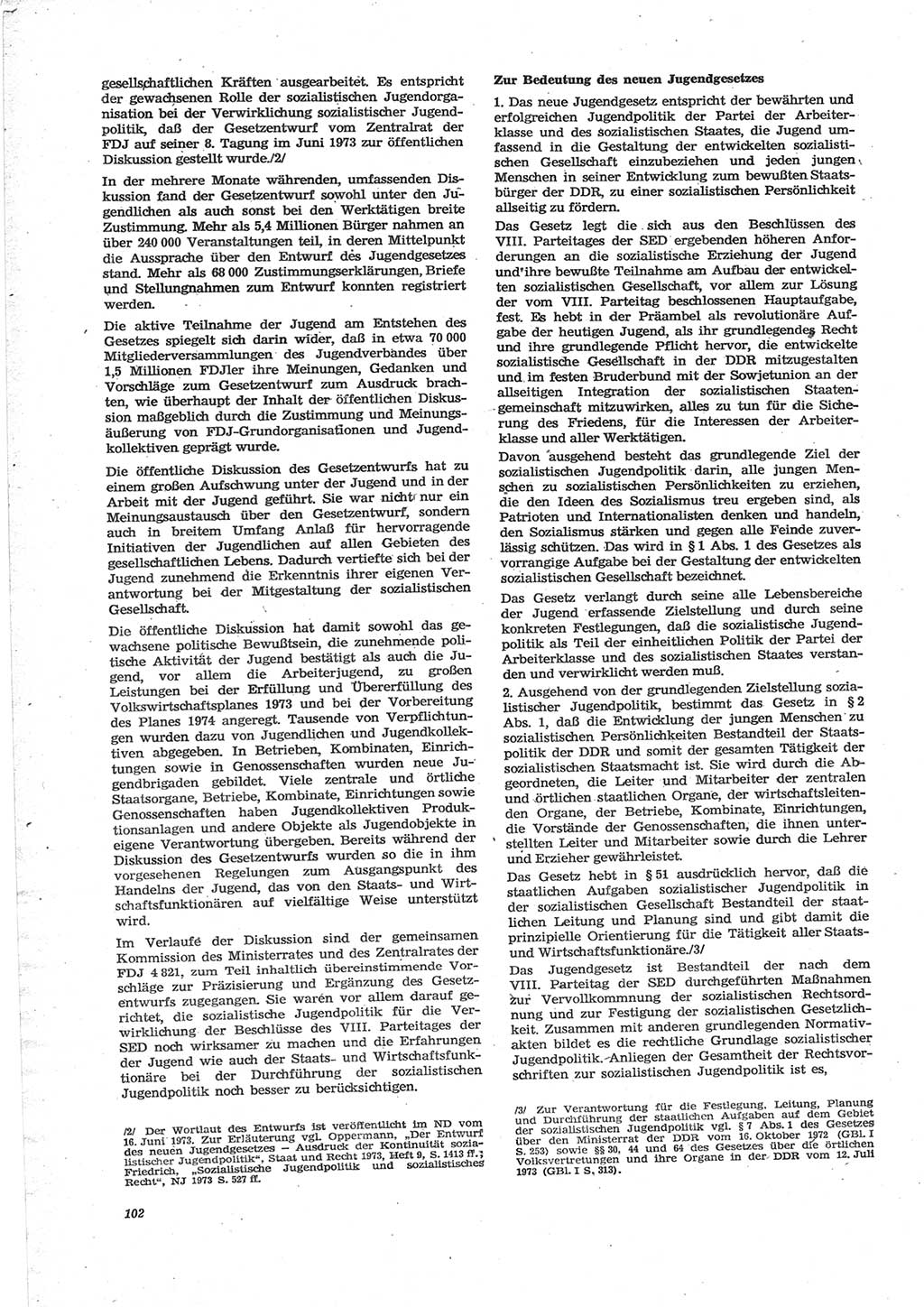 Neue Justiz (NJ), Zeitschrift für Recht und Rechtswissenschaft [Deutsche Demokratische Republik (DDR)], 28. Jahrgang 1974, Seite 102 (NJ DDR 1974, S. 102)