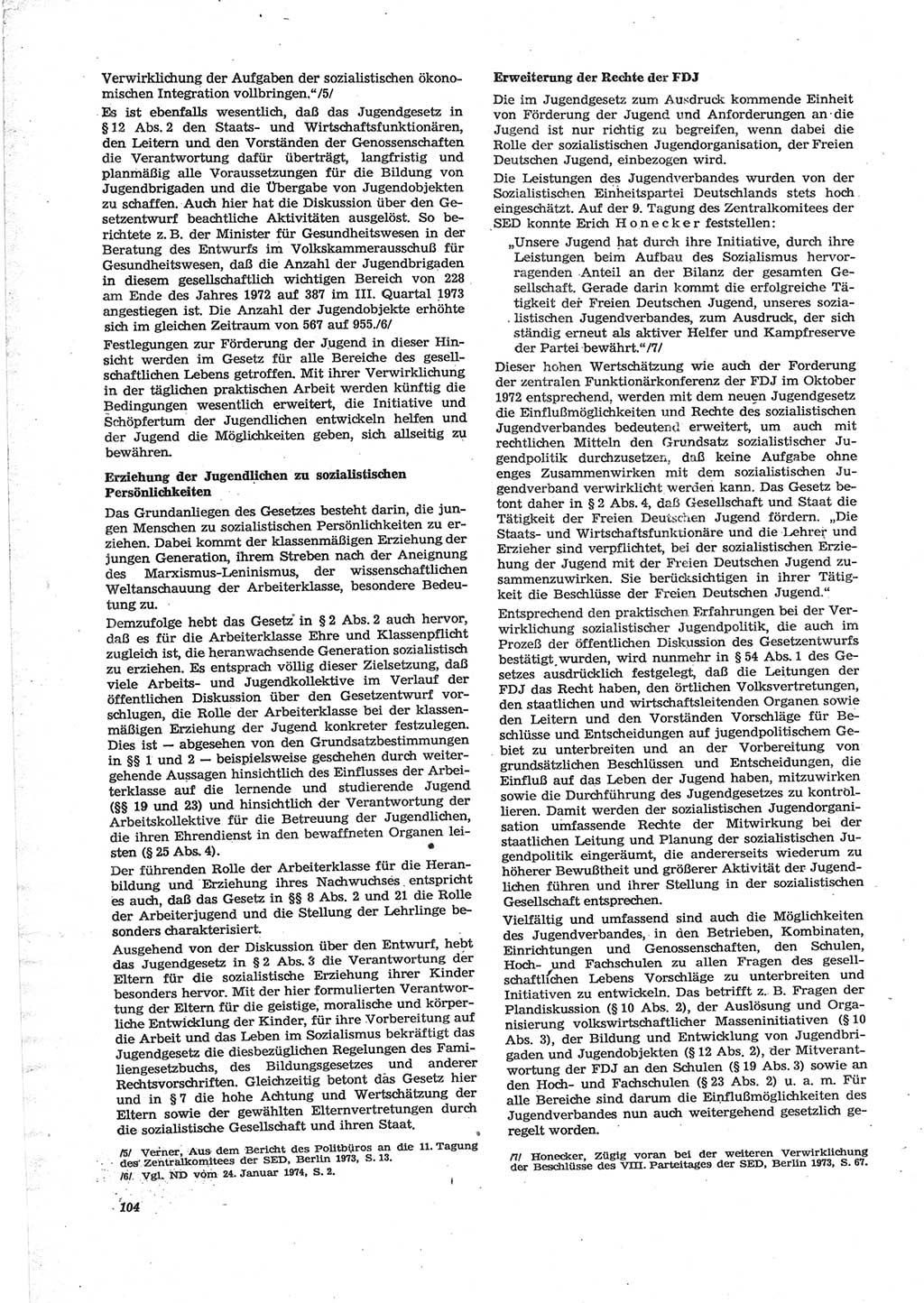 Neue Justiz (NJ), Zeitschrift für Recht und Rechtswissenschaft [Deutsche Demokratische Republik (DDR)], 28. Jahrgang 1974, Seite 104 (NJ DDR 1974, S. 104)
