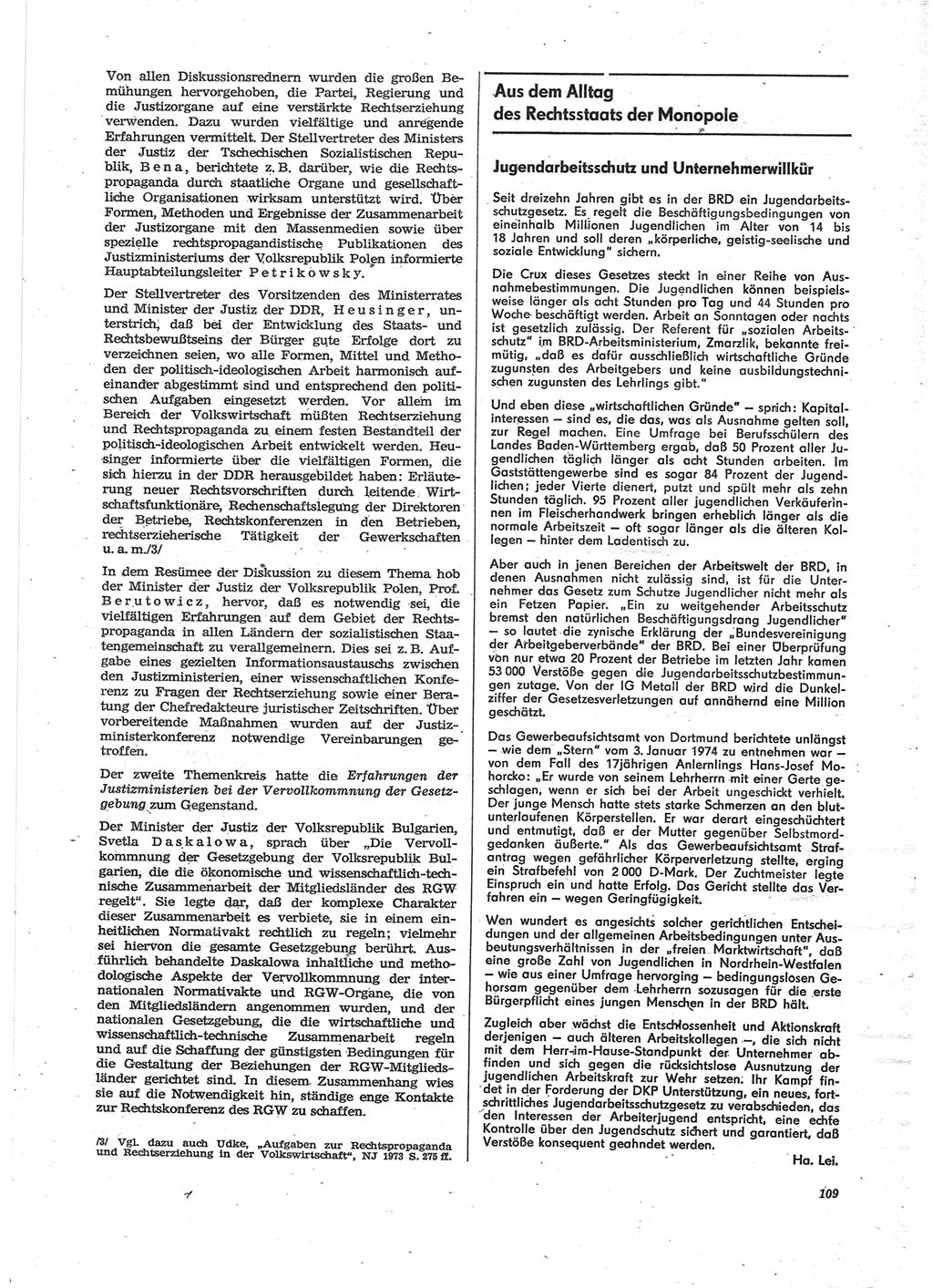 Neue Justiz (NJ), Zeitschrift für Recht und Rechtswissenschaft [Deutsche Demokratische Republik (DDR)], 28. Jahrgang 1974, Seite 109 (NJ DDR 1974, S. 109)