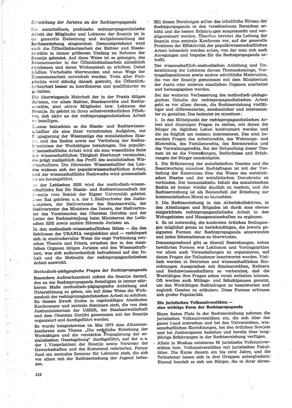 Neue Justiz (NJ), Zeitschrift für Recht und Rechtswissenschaft [Deutsche Demokratische Republik (DDR)], 28. Jahrgang 1974, Seite 112 (NJ DDR 1974, S. 112)