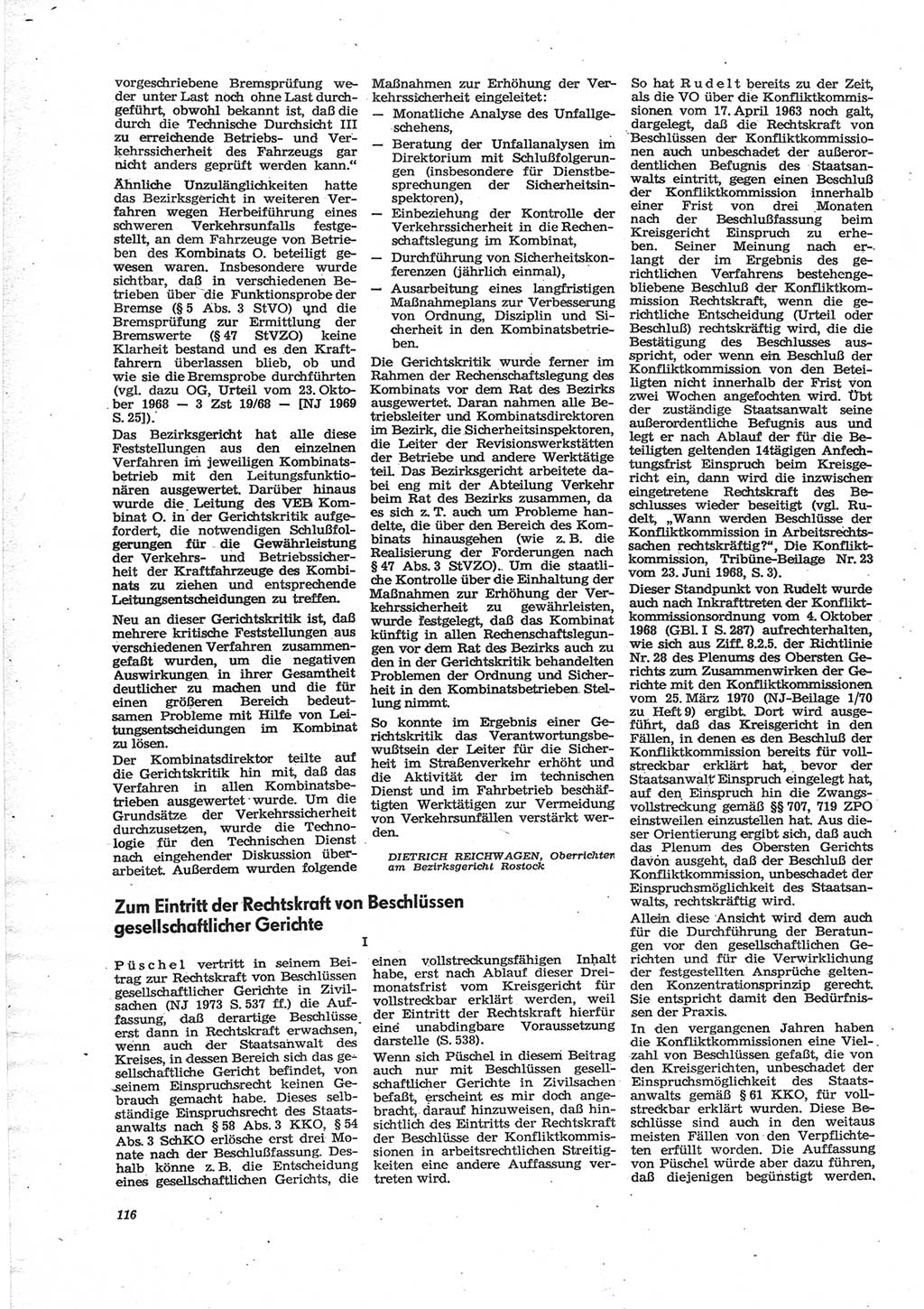 Neue Justiz (NJ), Zeitschrift für Recht und Rechtswissenschaft [Deutsche Demokratische Republik (DDR)], 28. Jahrgang 1974, Seite 116 (NJ DDR 1974, S. 116)