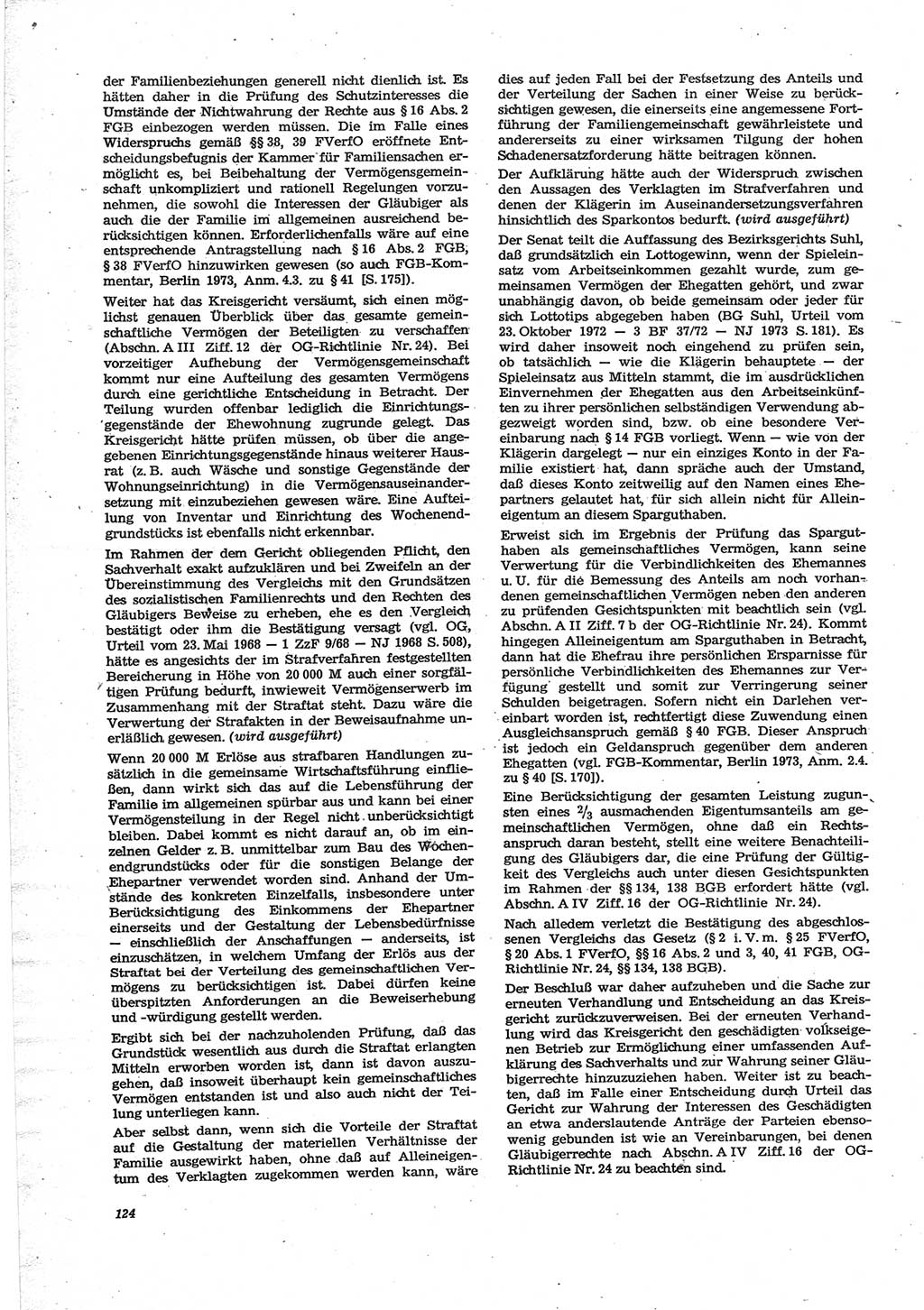 Neue Justiz (NJ), Zeitschrift für Recht und Rechtswissenschaft [Deutsche Demokratische Republik (DDR)], 28. Jahrgang 1974, Seite 124 (NJ DDR 1974, S. 124)