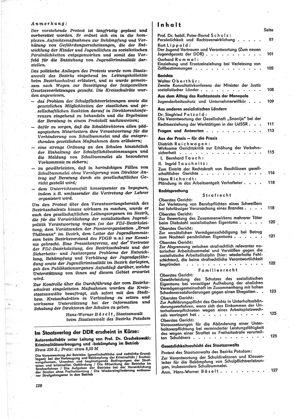 Neue Justiz (NJ), Zeitschrift für Recht und Rechtswissenschaft [Deutsche Demokratische Republik (DDR)], 28. Jahrgang 1974, Seite 128 (NJ DDR 1974, S. 128)