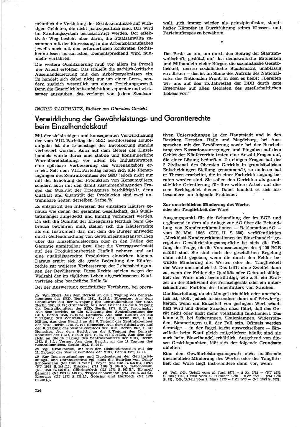 Neue Justiz (NJ), Zeitschrift für Recht und Rechtswissenschaft [Deutsche Demokratische Republik (DDR)], 28. Jahrgang 1974, Seite 134 (NJ DDR 1974, S. 134)