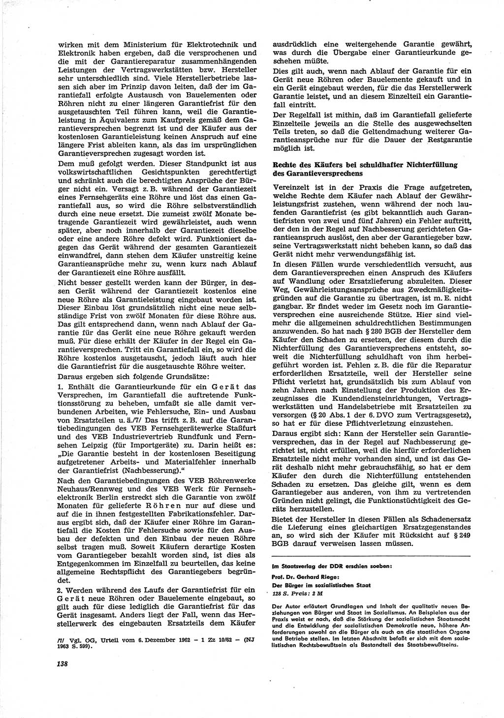 Neue Justiz (NJ), Zeitschrift für Recht und Rechtswissenschaft [Deutsche Demokratische Republik (DDR)], 28. Jahrgang 1974, Seite 138 (NJ DDR 1974, S. 138)
