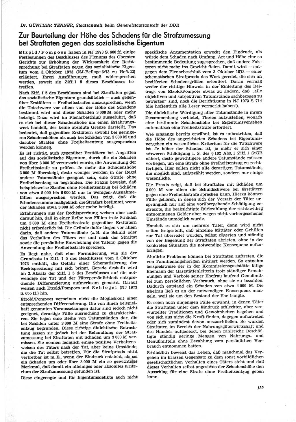 Neue Justiz (NJ), Zeitschrift für Recht und Rechtswissenschaft [Deutsche Demokratische Republik (DDR)], 28. Jahrgang 1974, Seite 139 (NJ DDR 1974, S. 139)