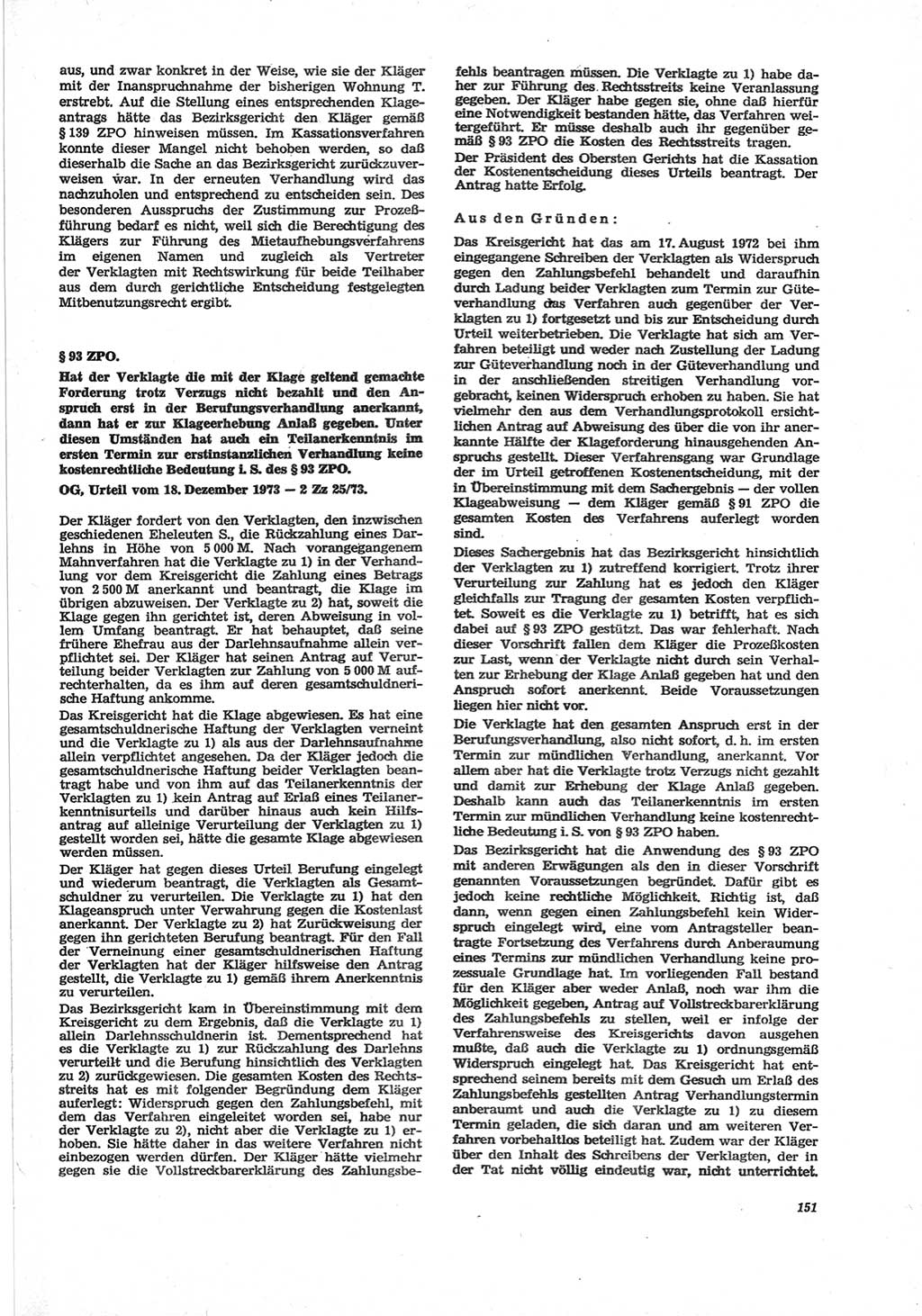 Neue Justiz (NJ), Zeitschrift für Recht und Rechtswissenschaft [Deutsche Demokratische Republik (DDR)], 28. Jahrgang 1974, Seite 151 (NJ DDR 1974, S. 151)