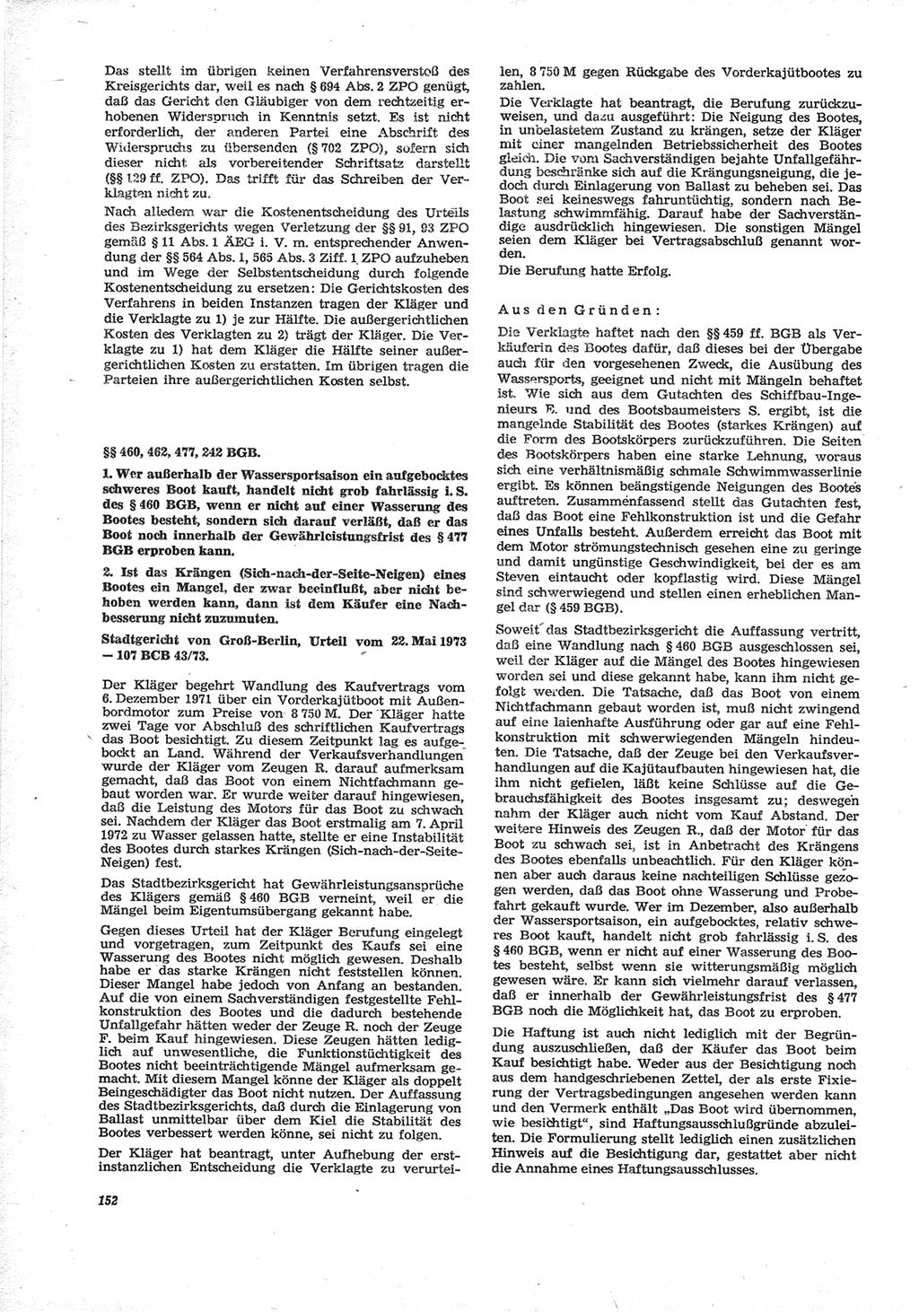 Neue Justiz (NJ), Zeitschrift für Recht und Rechtswissenschaft [Deutsche Demokratische Republik (DDR)], 28. Jahrgang 1974, Seite 152 (NJ DDR 1974, S. 152)