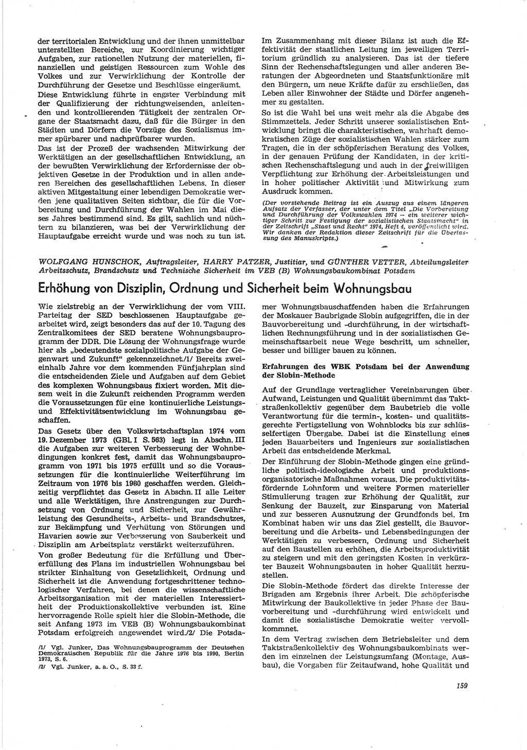 Neue Justiz (NJ), Zeitschrift für Recht und Rechtswissenschaft [Deutsche Demokratische Republik (DDR)], 28. Jahrgang 1974, Seite 159 (NJ DDR 1974, S. 159)