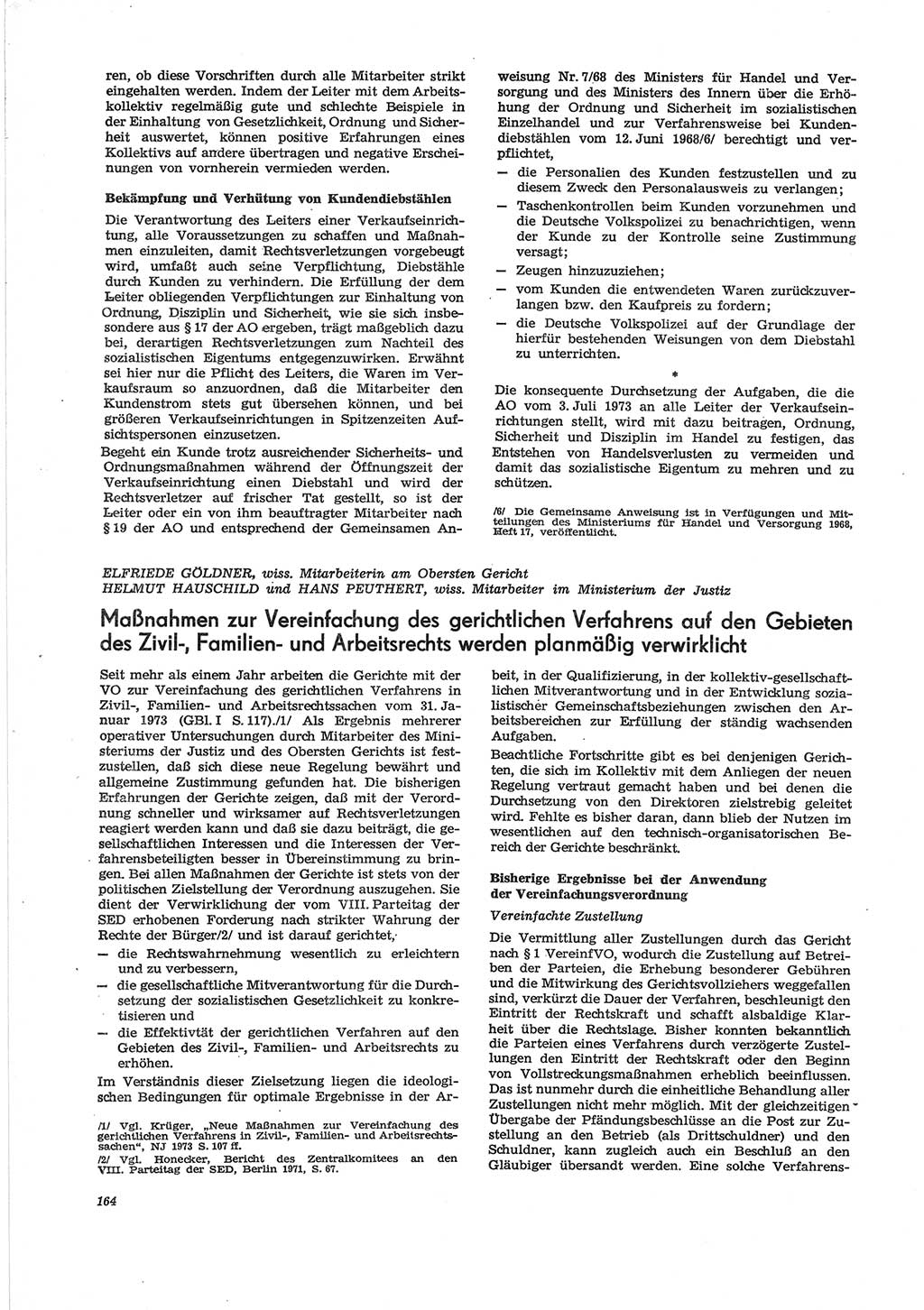 Neue Justiz (NJ), Zeitschrift für Recht und Rechtswissenschaft [Deutsche Demokratische Republik (DDR)], 28. Jahrgang 1974, Seite 164 (NJ DDR 1974, S. 164)