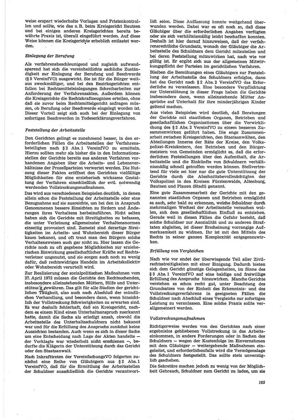 Neue Justiz (NJ), Zeitschrift für Recht und Rechtswissenschaft [Deutsche Demokratische Republik (DDR)], 28. Jahrgang 1974, Seite 165 (NJ DDR 1974, S. 165)