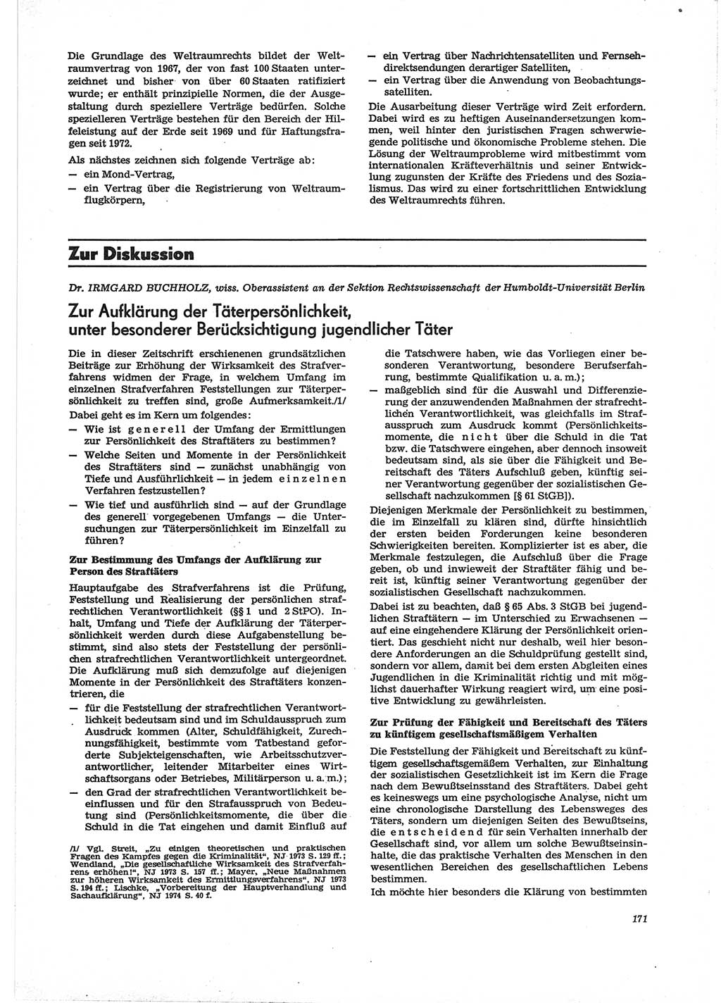 Neue Justiz (NJ), Zeitschrift für Recht und Rechtswissenschaft [Deutsche Demokratische Republik (DDR)], 28. Jahrgang 1974, Seite 171 (NJ DDR 1974, S. 171)