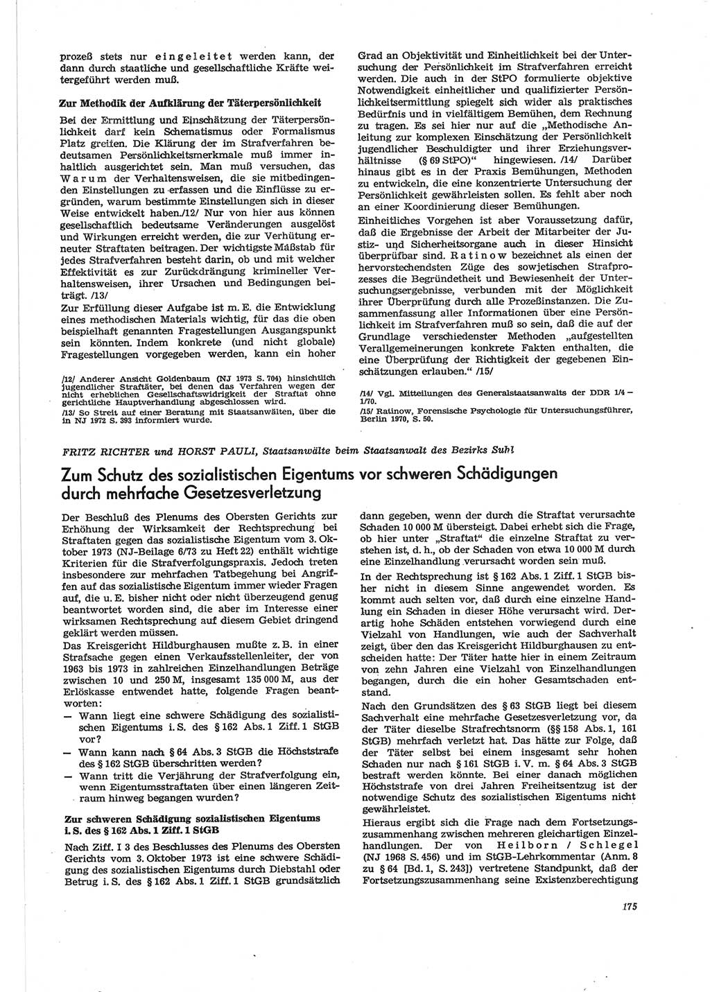 Neue Justiz (NJ), Zeitschrift für Recht und Rechtswissenschaft [Deutsche Demokratische Republik (DDR)], 28. Jahrgang 1974, Seite 175 (NJ DDR 1974, S. 175)