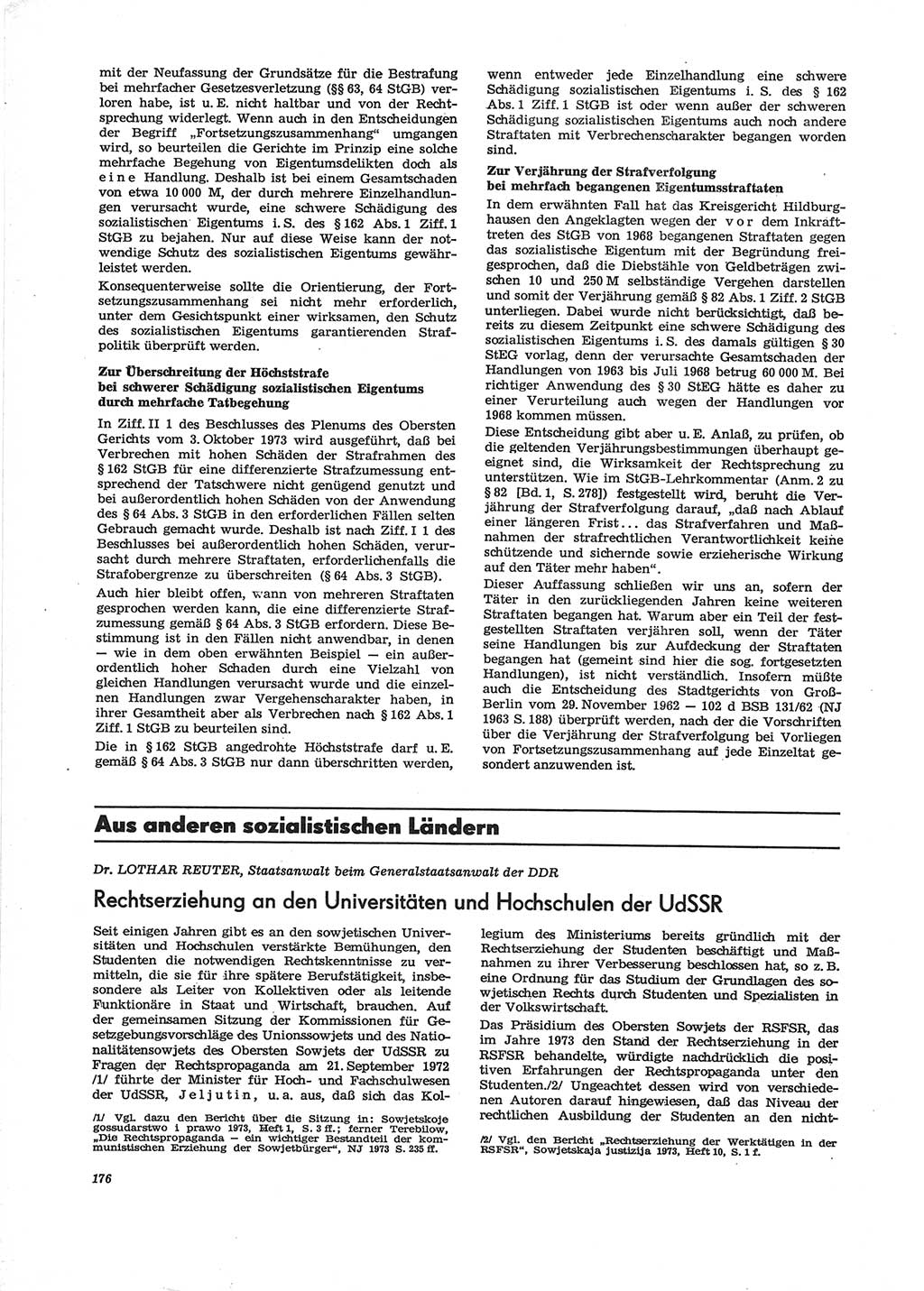 Neue Justiz (NJ), Zeitschrift für Recht und Rechtswissenschaft [Deutsche Demokratische Republik (DDR)], 28. Jahrgang 1974, Seite 176 (NJ DDR 1974, S. 176)