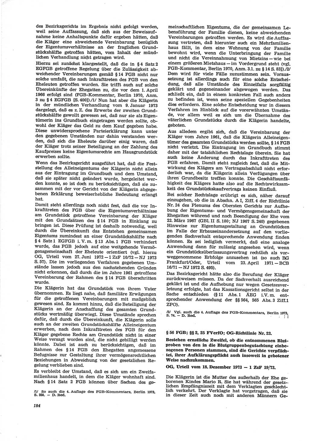 Neue Justiz (NJ), Zeitschrift für Recht und Rechtswissenschaft [Deutsche Demokratische Republik (DDR)], 28. Jahrgang 1974, Seite 184 (NJ DDR 1974, S. 184)