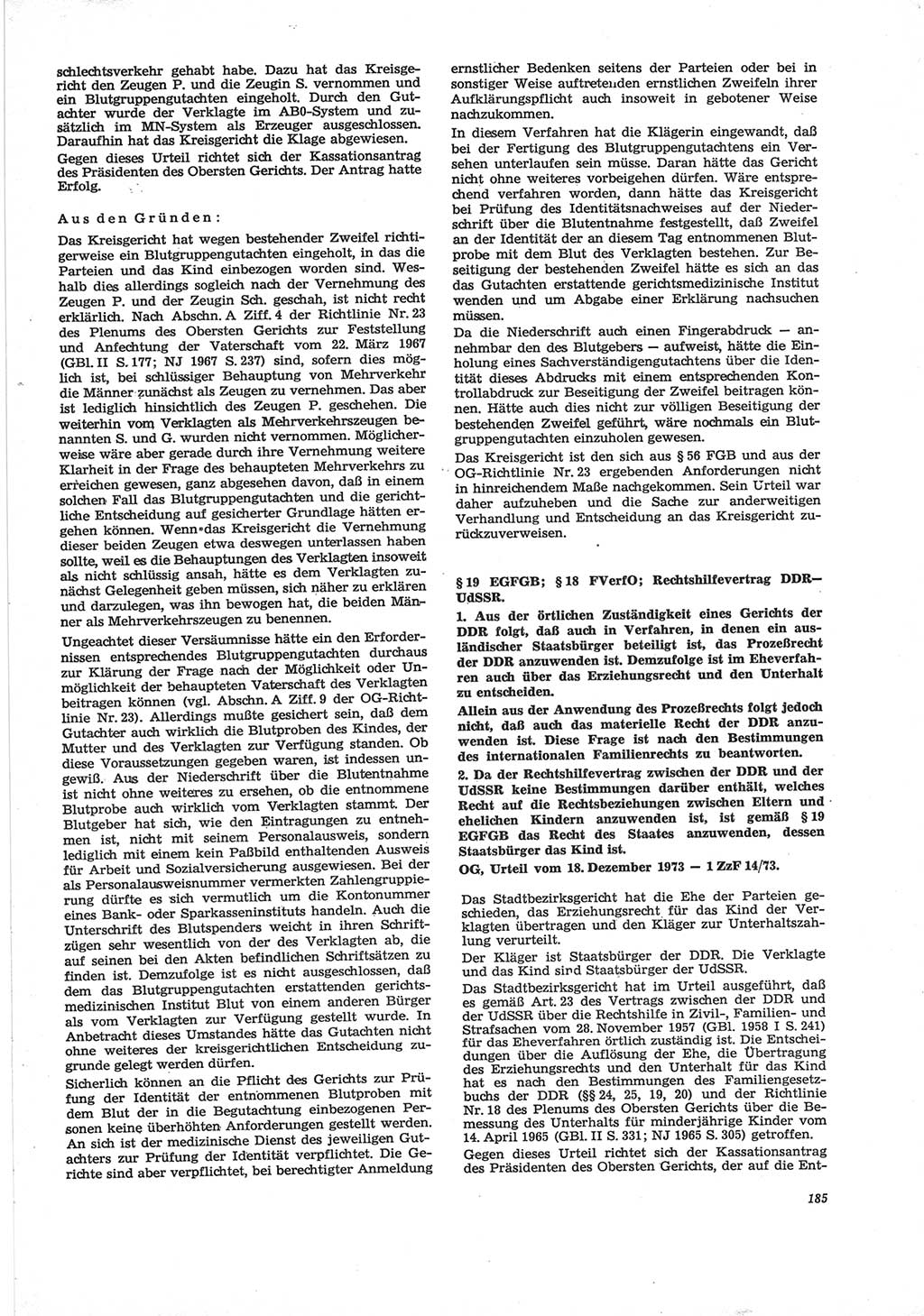 Neue Justiz (NJ), Zeitschrift für Recht und Rechtswissenschaft [Deutsche Demokratische Republik (DDR)], 28. Jahrgang 1974, Seite 185 (NJ DDR 1974, S. 185)