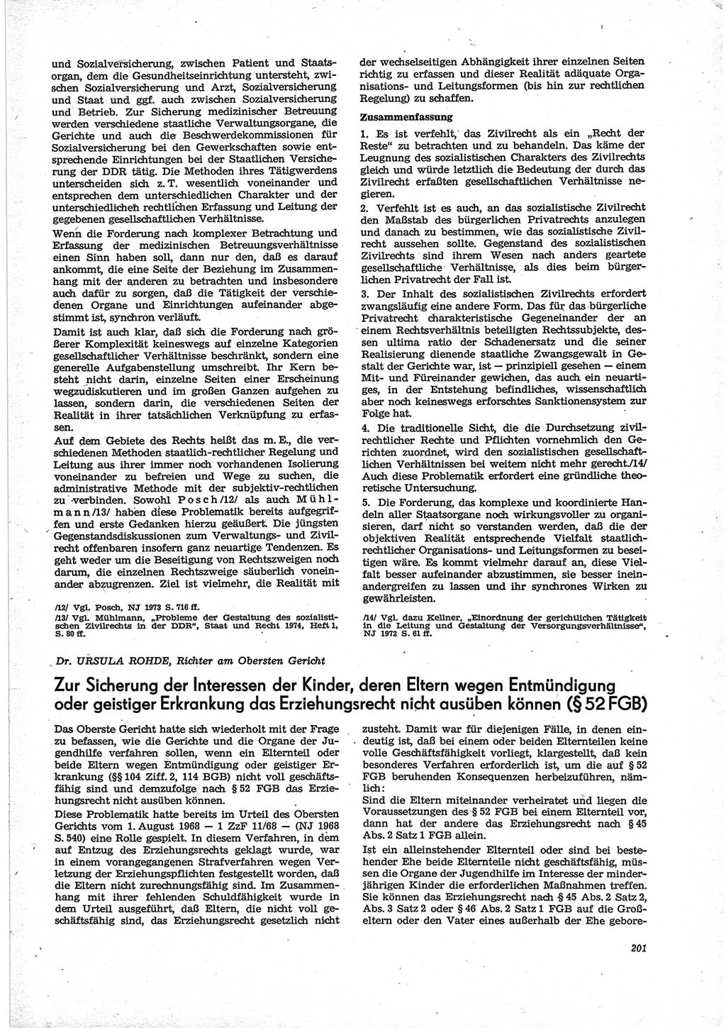 Neue Justiz (NJ), Zeitschrift für Recht und Rechtswissenschaft [Deutsche Demokratische Republik (DDR)], 28. Jahrgang 1974, Seite 201 (NJ DDR 1974, S. 201)