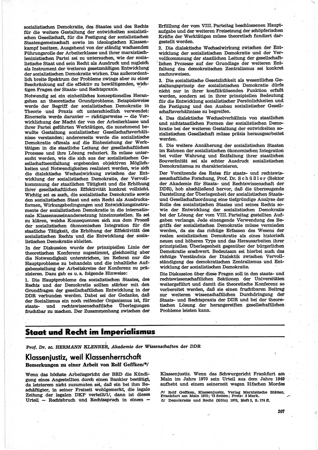 Neue Justiz (NJ), Zeitschrift für Recht und Rechtswissenschaft [Deutsche Demokratische Republik (DDR)], 28. Jahrgang 1974, Seite 207 (NJ DDR 1974, S. 207)