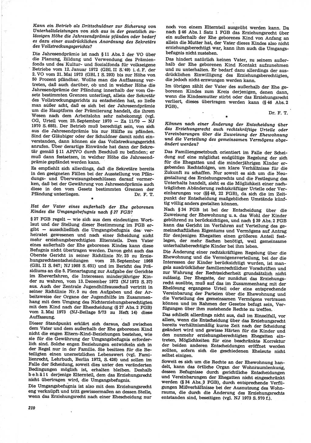 Neue Justiz (NJ), Zeitschrift für Recht und Rechtswissenschaft [Deutsche Demokratische Republik (DDR)], 28. Jahrgang 1974, Seite 210 (NJ DDR 1974, S. 210)