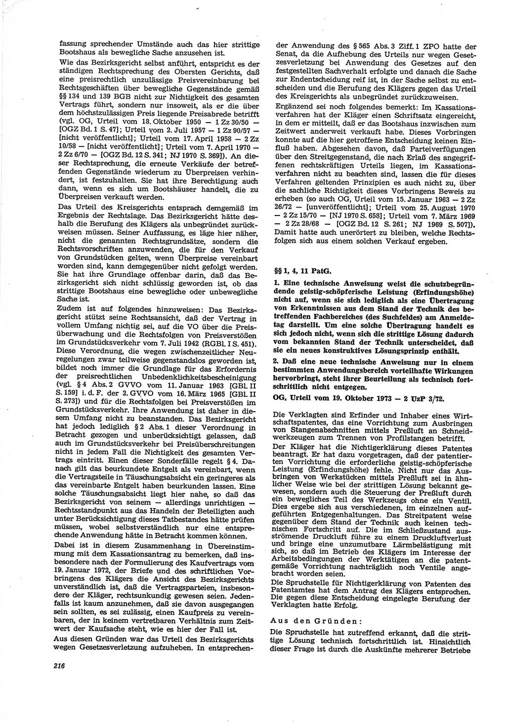 Neue Justiz (NJ), Zeitschrift für Recht und Rechtswissenschaft [Deutsche Demokratische Republik (DDR)], 28. Jahrgang 1974, Seite 216 (NJ DDR 1974, S. 216)