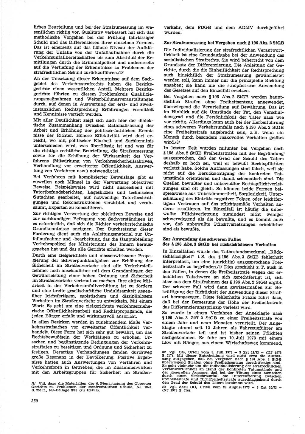 Neue Justiz (NJ), Zeitschrift für Recht und Rechtswissenschaft [Deutsche Demokratische Republik (DDR)], 28. Jahrgang 1974, Seite 230 (NJ DDR 1974, S. 230)