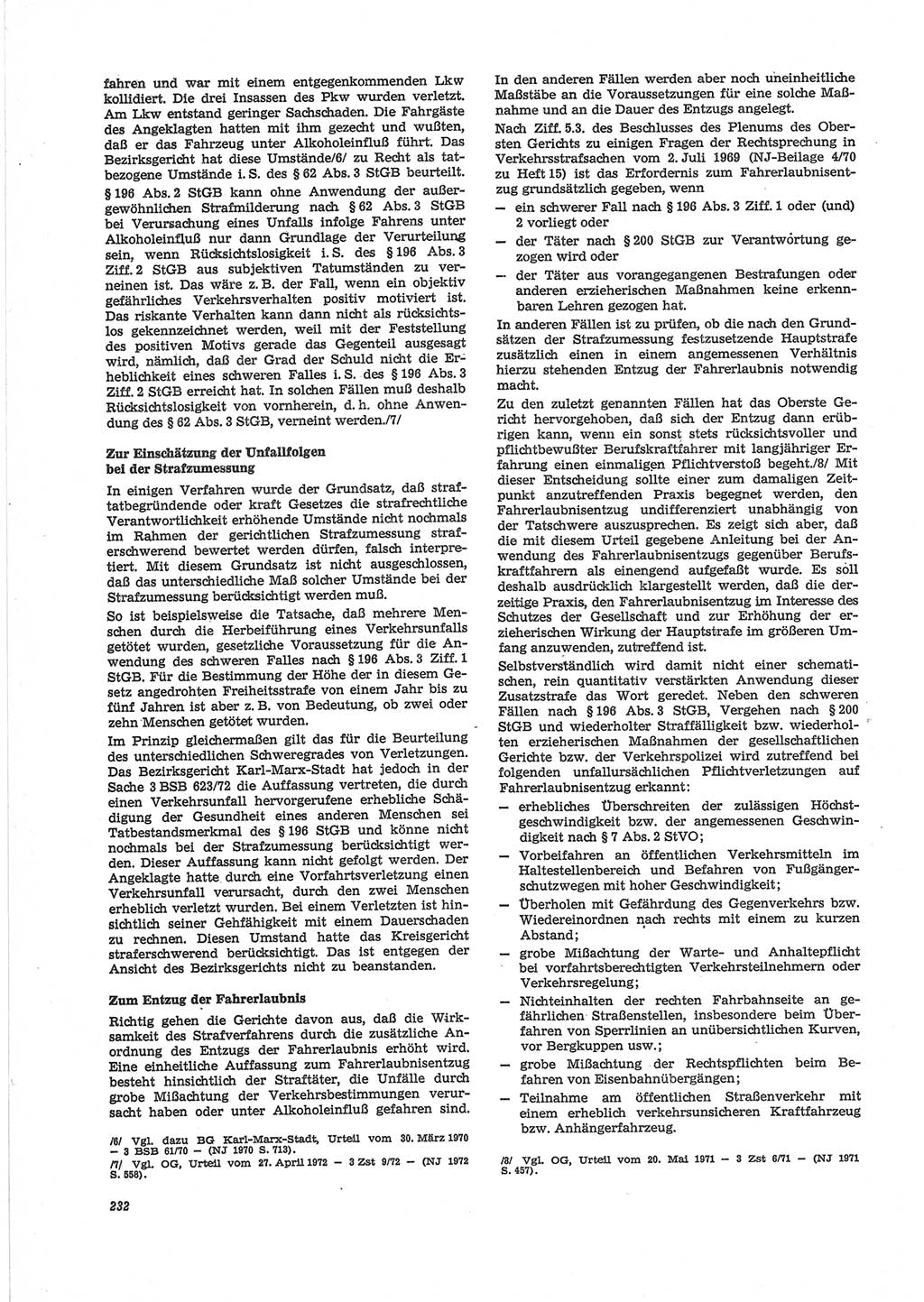 Neue Justiz (NJ), Zeitschrift für Recht und Rechtswissenschaft [Deutsche Demokratische Republik (DDR)], 28. Jahrgang 1974, Seite 232 (NJ DDR 1974, S. 232)