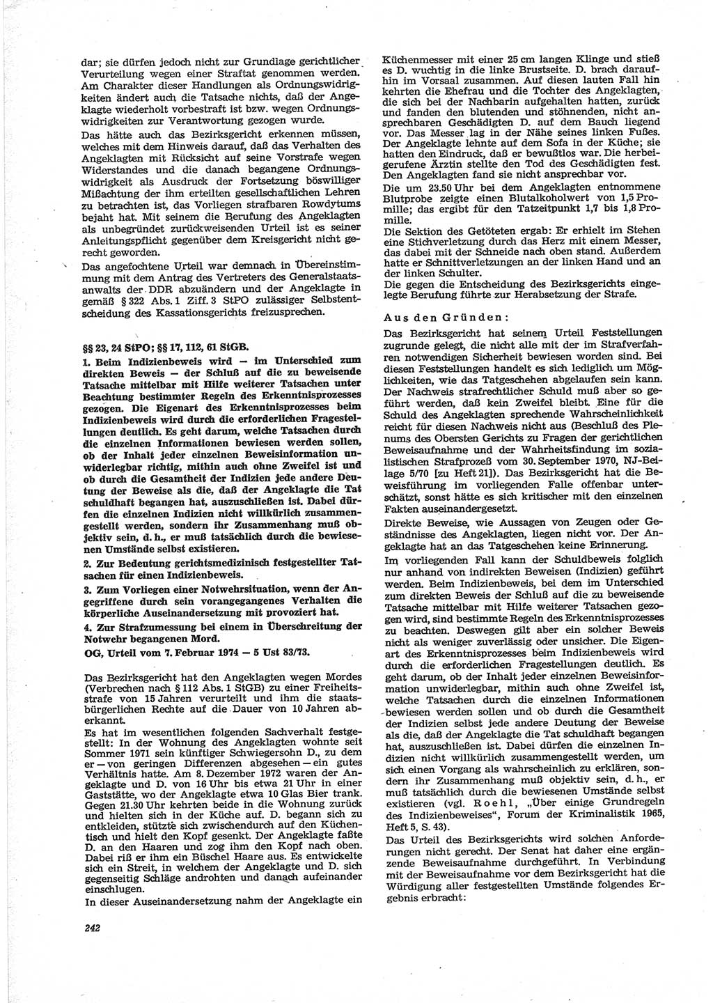 Neue Justiz (NJ), Zeitschrift für Recht und Rechtswissenschaft [Deutsche Demokratische Republik (DDR)], 28. Jahrgang 1974, Seite 242 (NJ DDR 1974, S. 242)